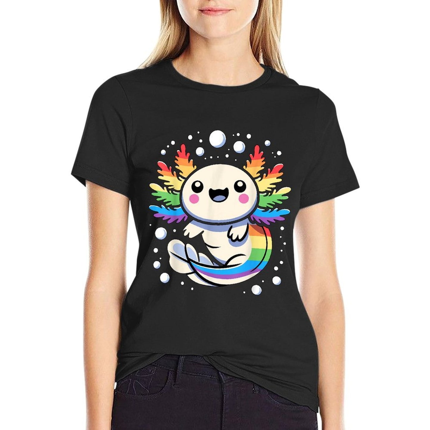 Axolotl LGBT Rainbow Gay Pride Kawaii Axolotls Ally  Trendy Pattern T-Shirt