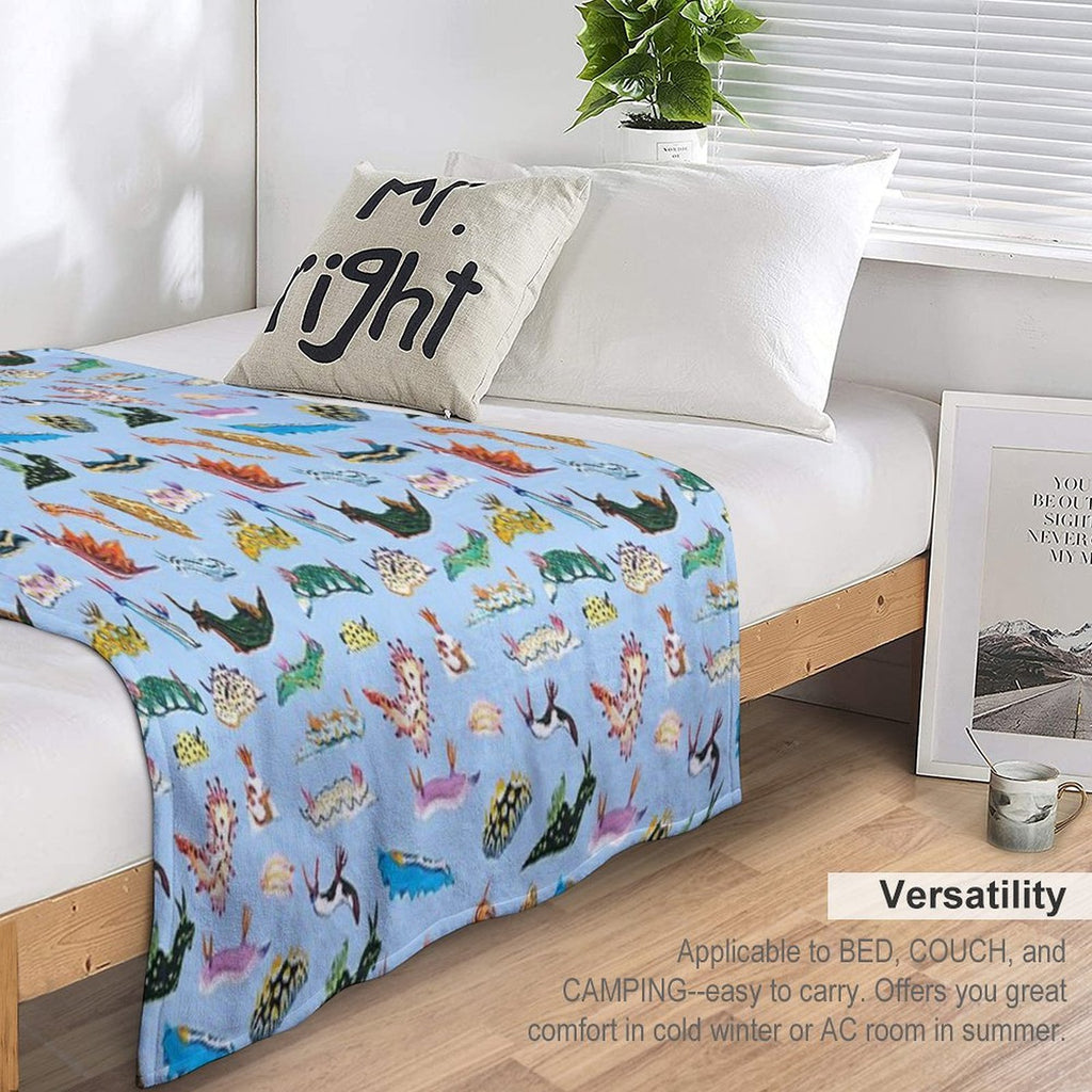 NUDIBRANCHIA (light Blue) Sustainable Throw Blanket