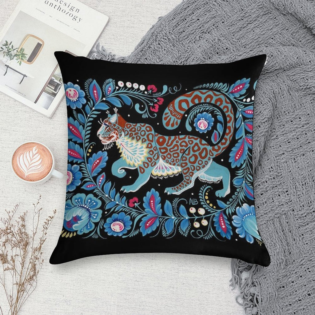Snow Leopard Folk Art Soft Bedroom Essential Throw Pillow
