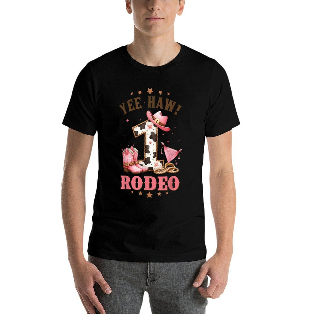 Rodeo Cowgirl Birthday CowGirl 1st Birthday 1 Years Old  Ribbed Collar T-Shirt