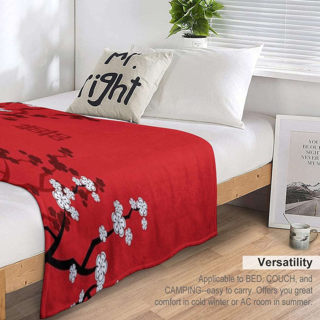 White Oriental Cherry Blossoms on Red And Chinese Wedding Double Happiness  Japanese Sakura © Fatfatin Compact Throw Blanket