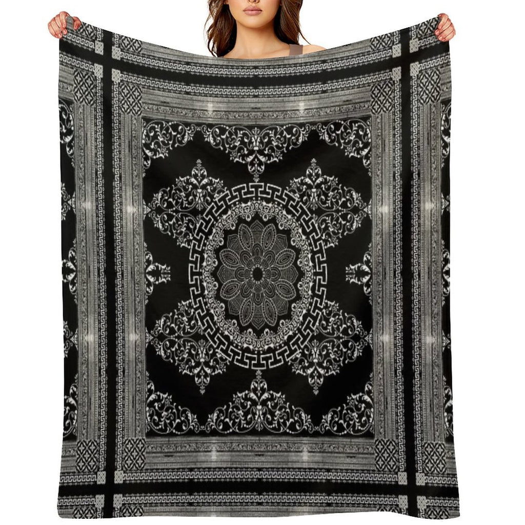 Ornate Baroque White Black Intricate Greek Key Border Versatility Throw Blanket
