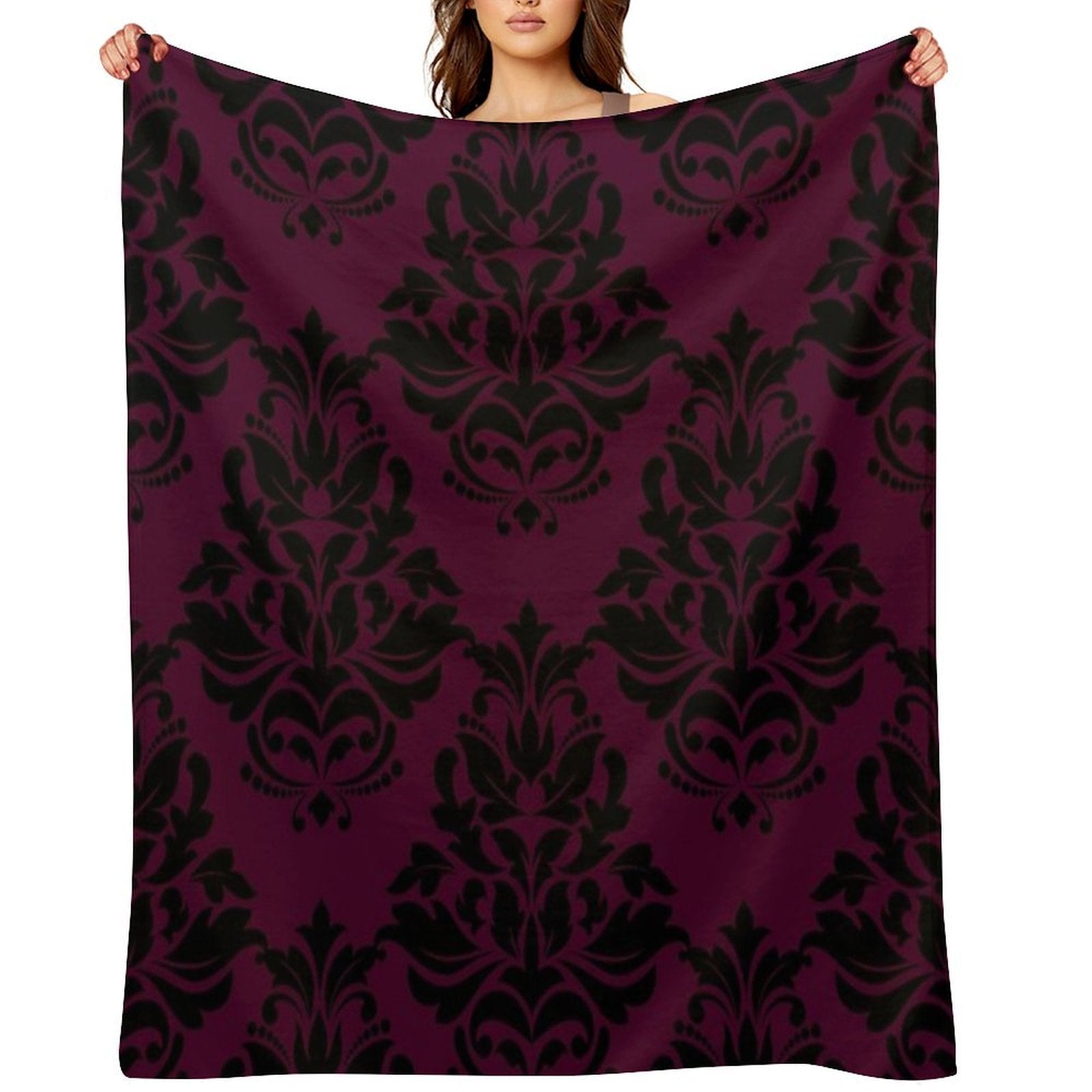 Large Plum Damask 1 Eco-conscious Throw Blanket