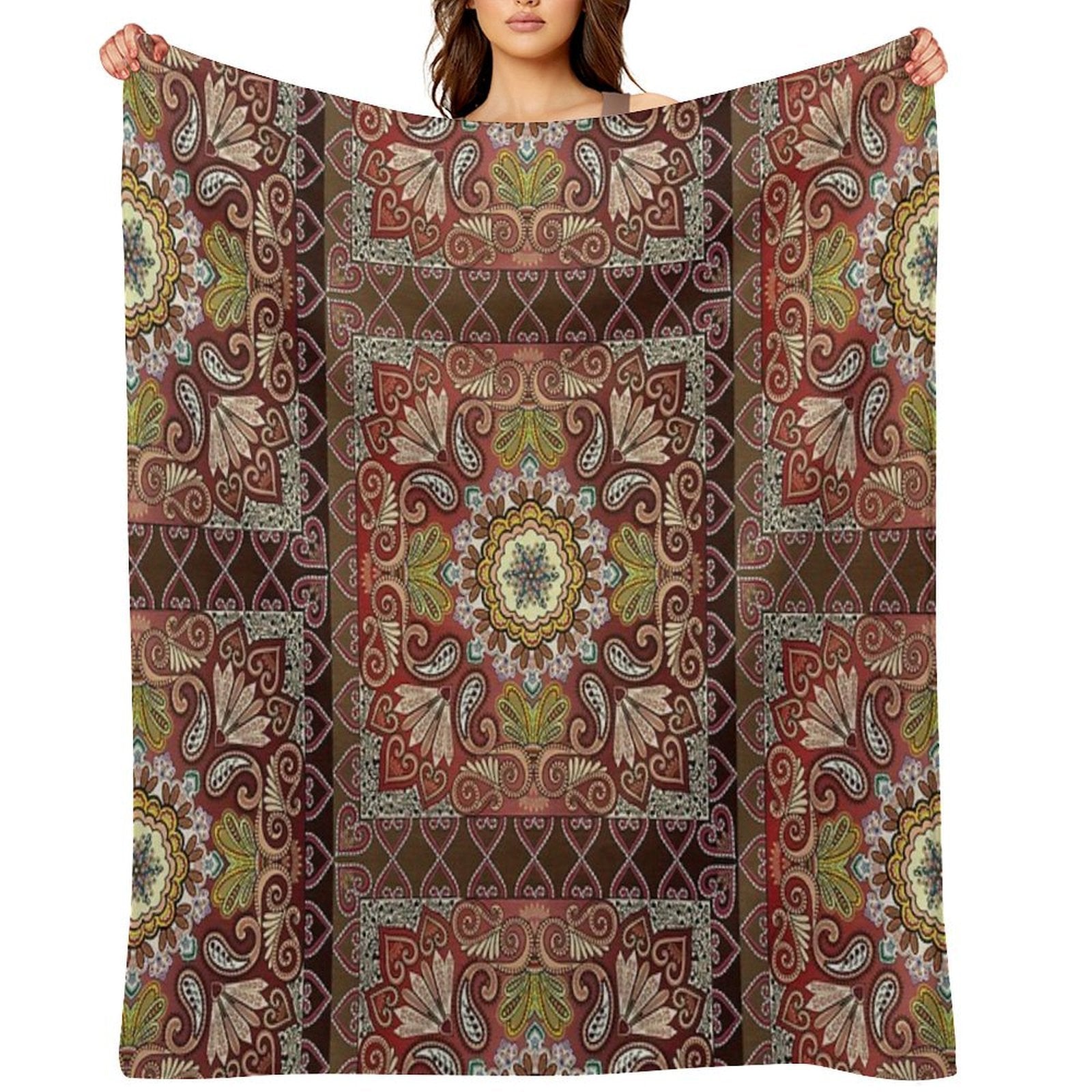 Boho Style Vintage Mandala Print Machine-washable Throw Blanket