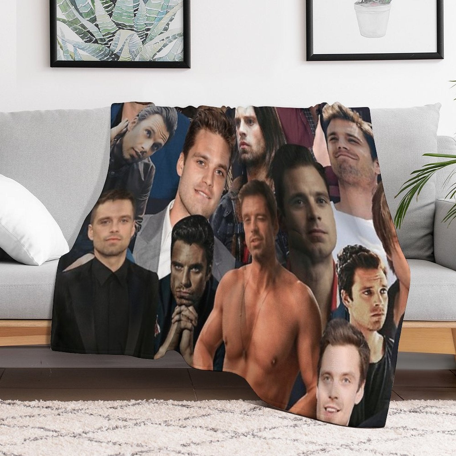 Sebastian Stan Photo Collage Actor Handsome Actor For Fans Womens Lightweight Throw Blanket