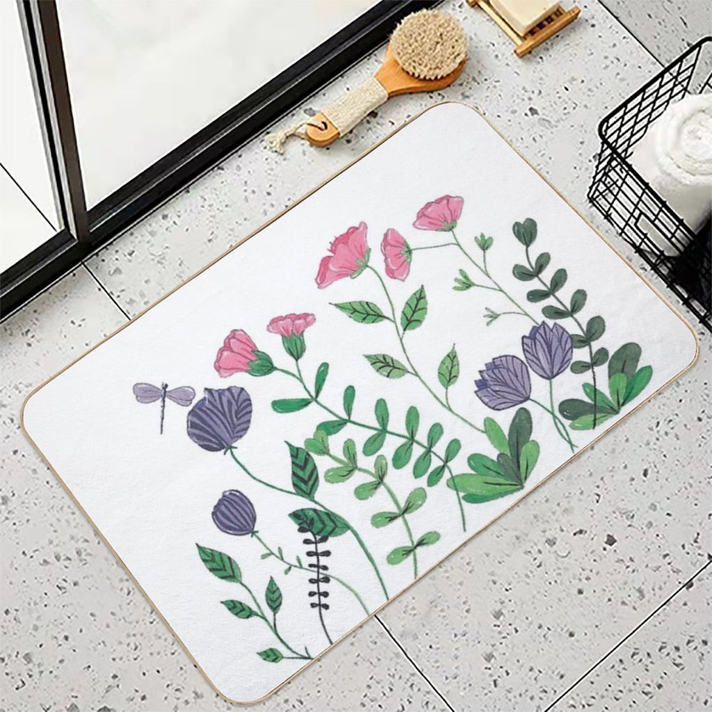 White Whimsy Garden  Easy Maintenance Bath Mat