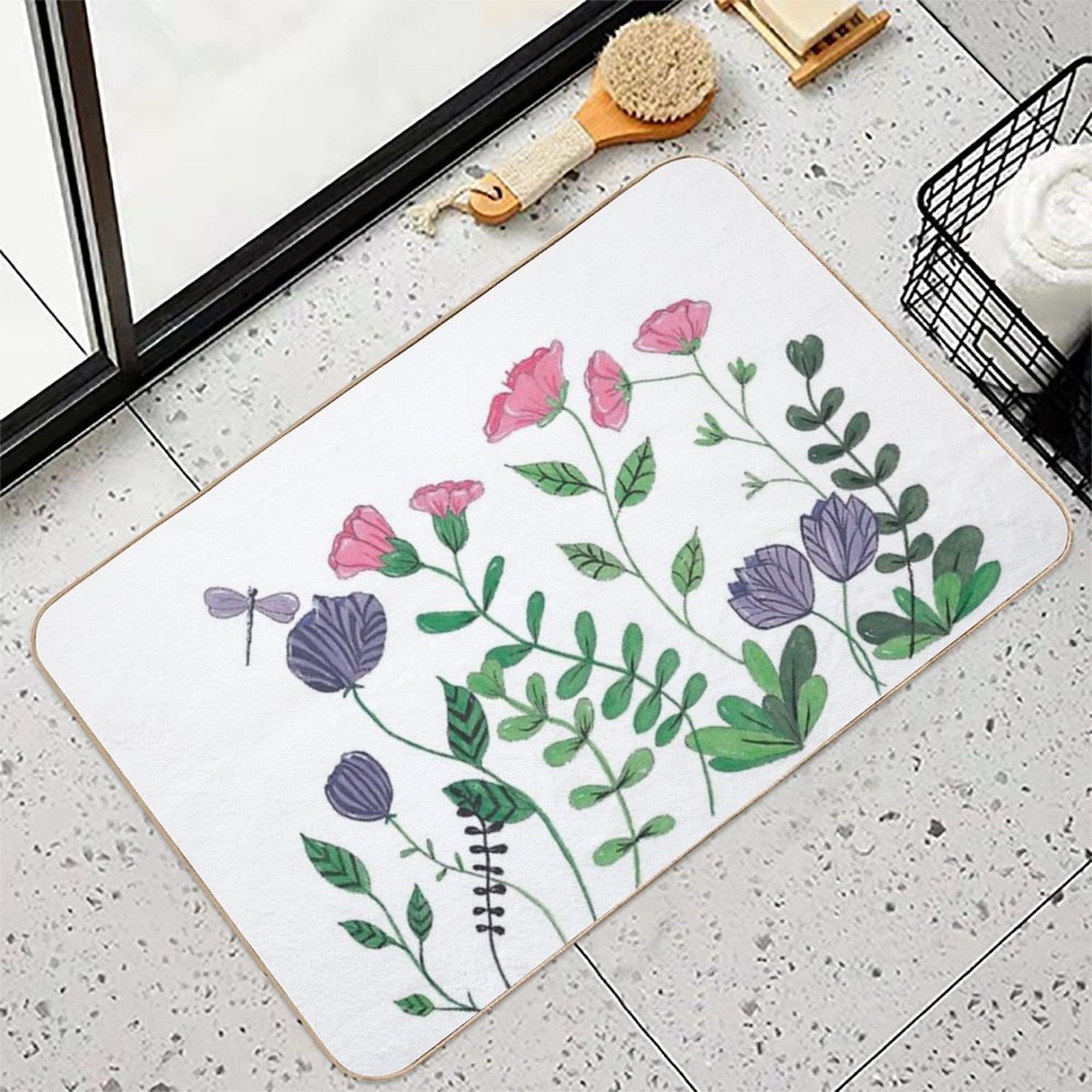 White Whimsy Garden  Easy Maintenance Bath Mat