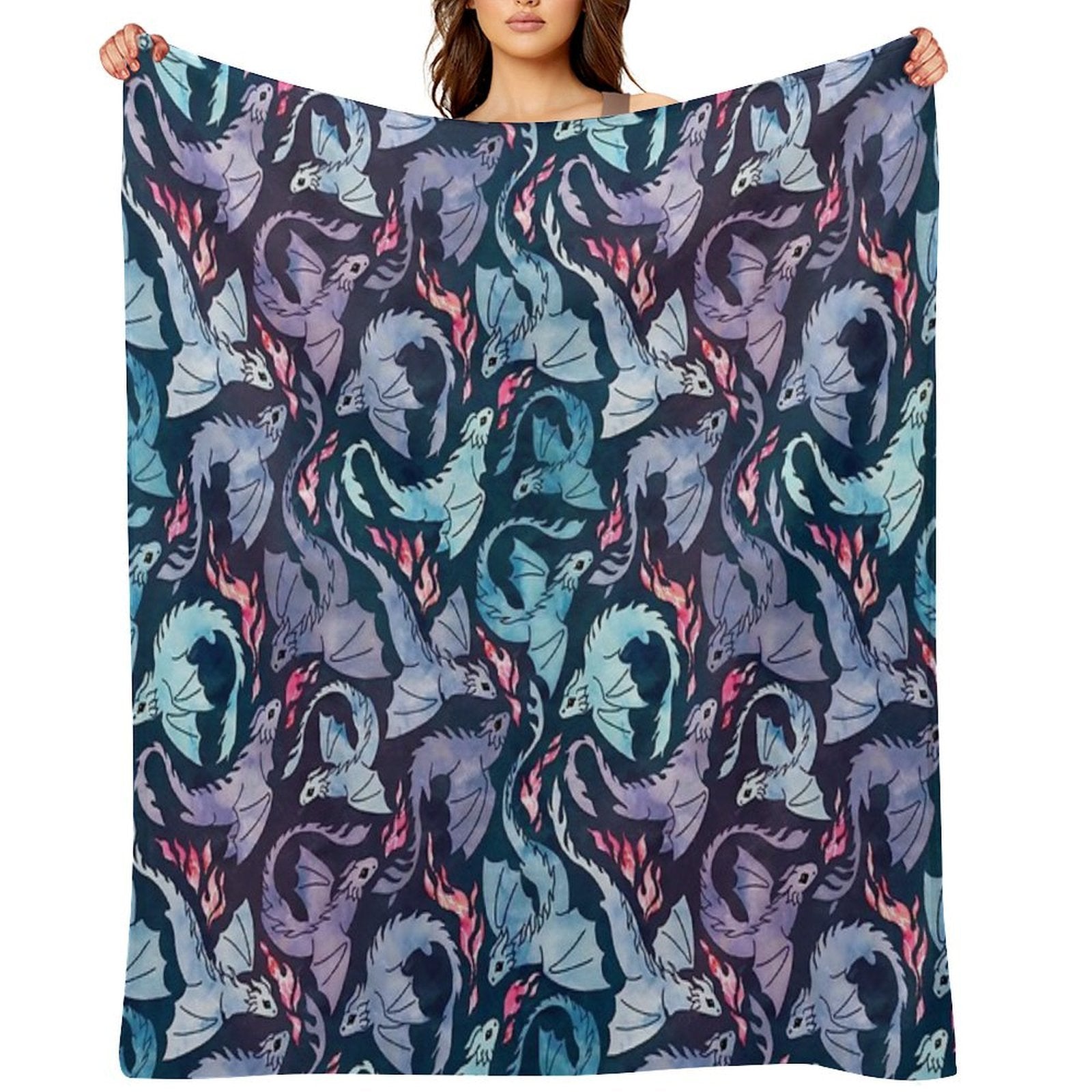 Dragon Fire Dark Turquoise And Purple Easy Care Throw Blanket