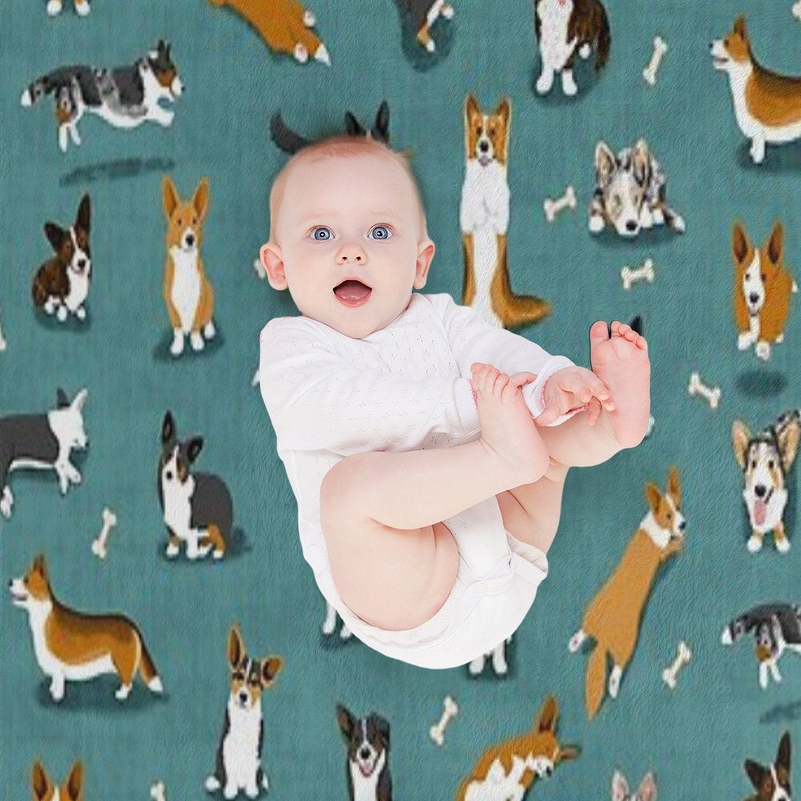 Cardigan Corgi Pattern on Teal Quick-dry Throw Blanket