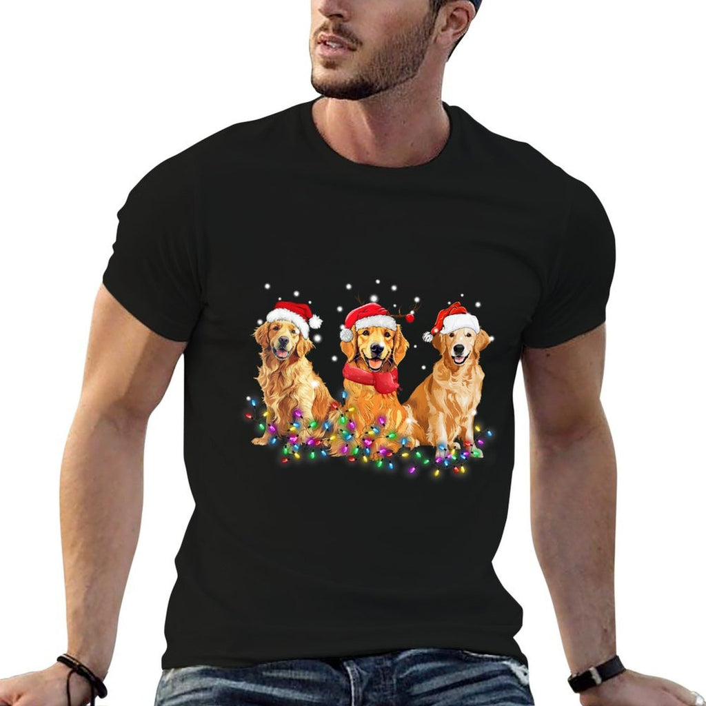 Golden Retriever Dog Christmas Lights Cute Matching Family  Wrinkle-resistant T-Shirt