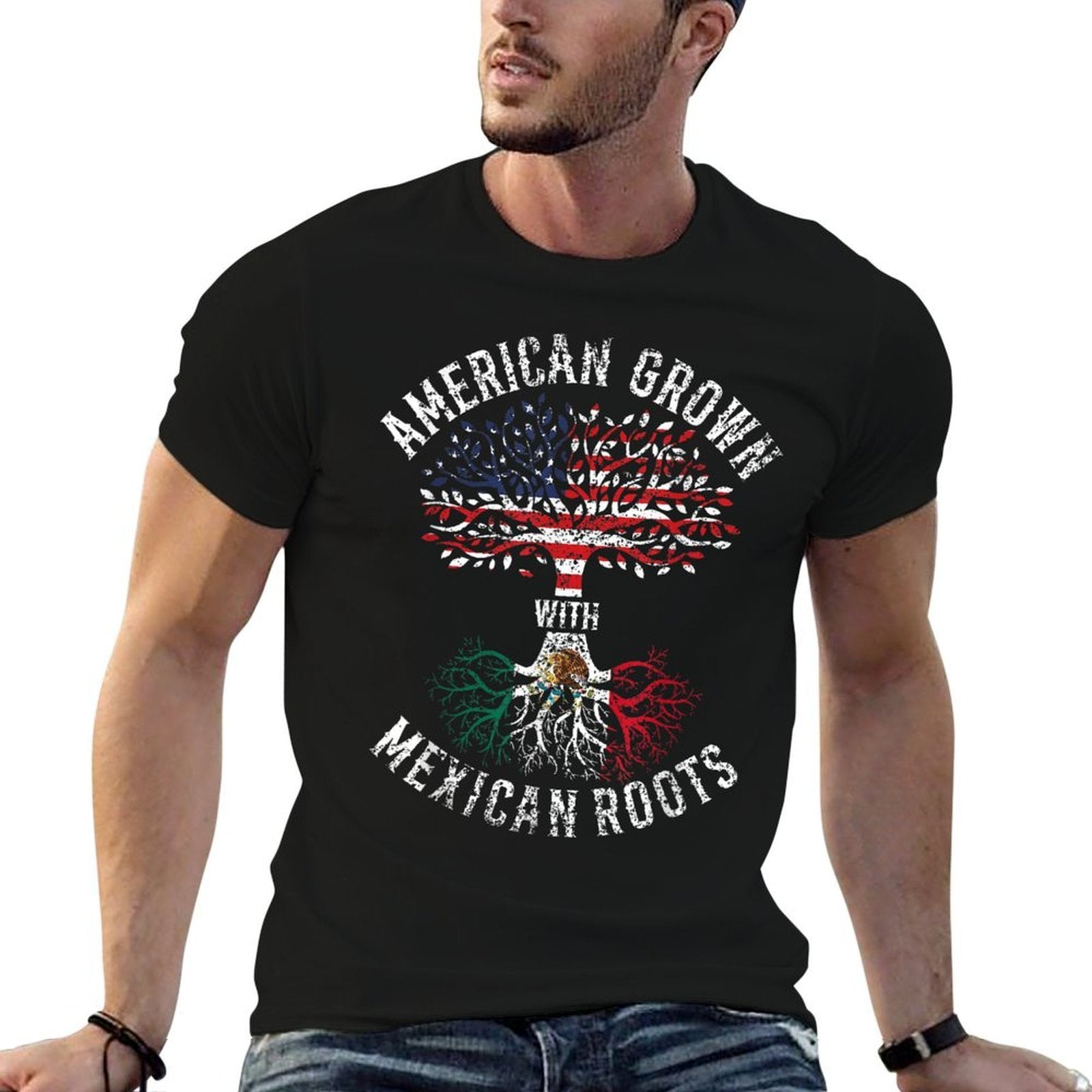 American Grown With Mexican Roots Mexico Us Mexican American  Oversized Silhouette T-Shirt