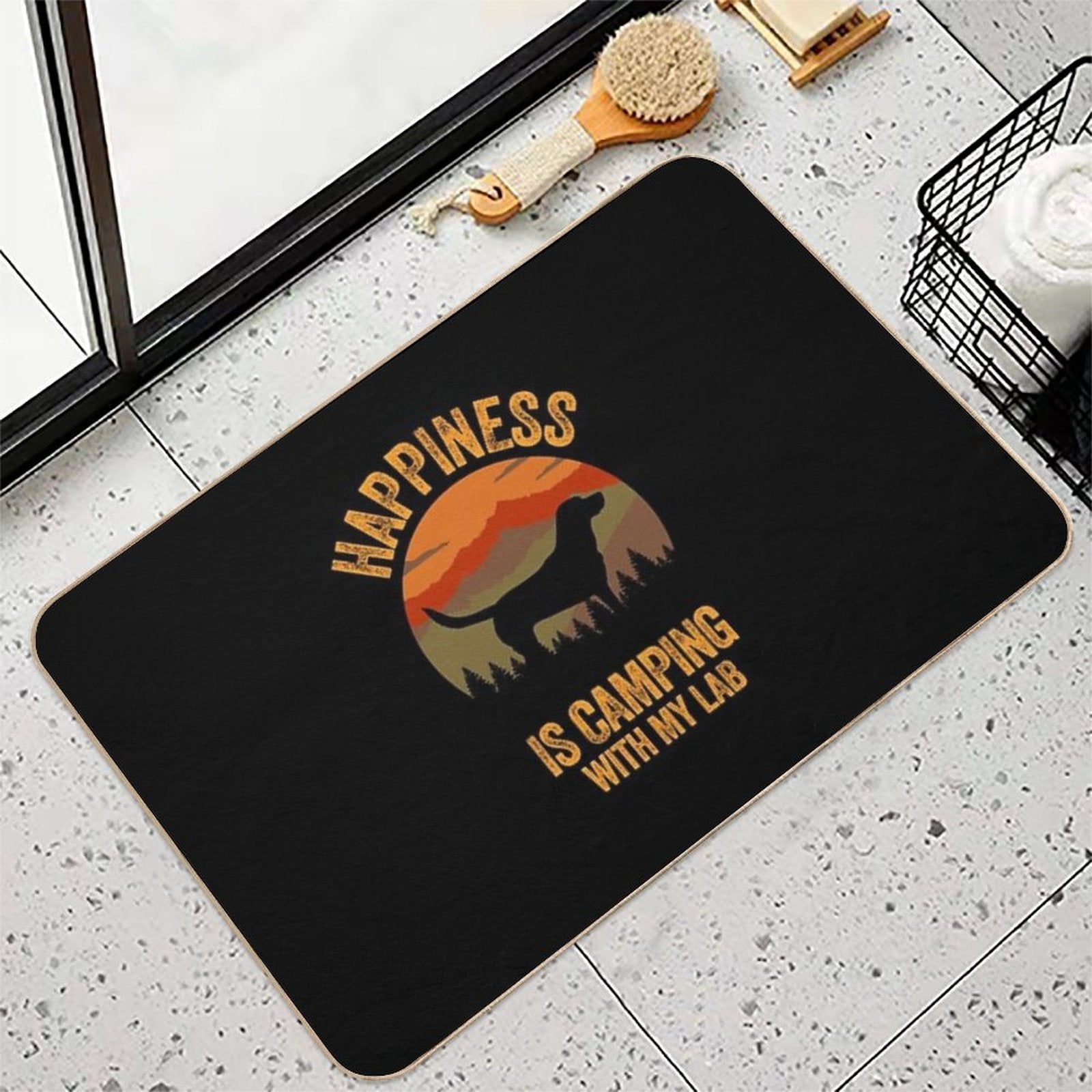 Happiness Is Camping With My Lab Labrador  Dirt-Trapping Bath Mat