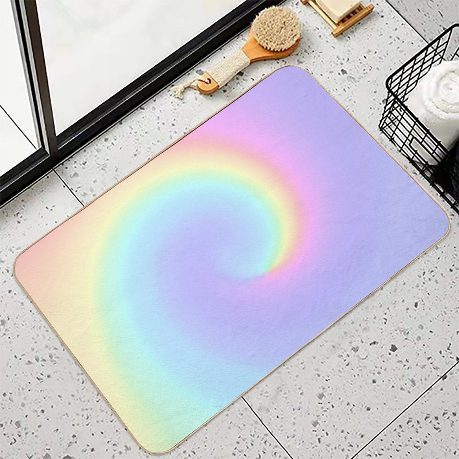 Light Pastel Rainbow Spiral Durable Bath Mat