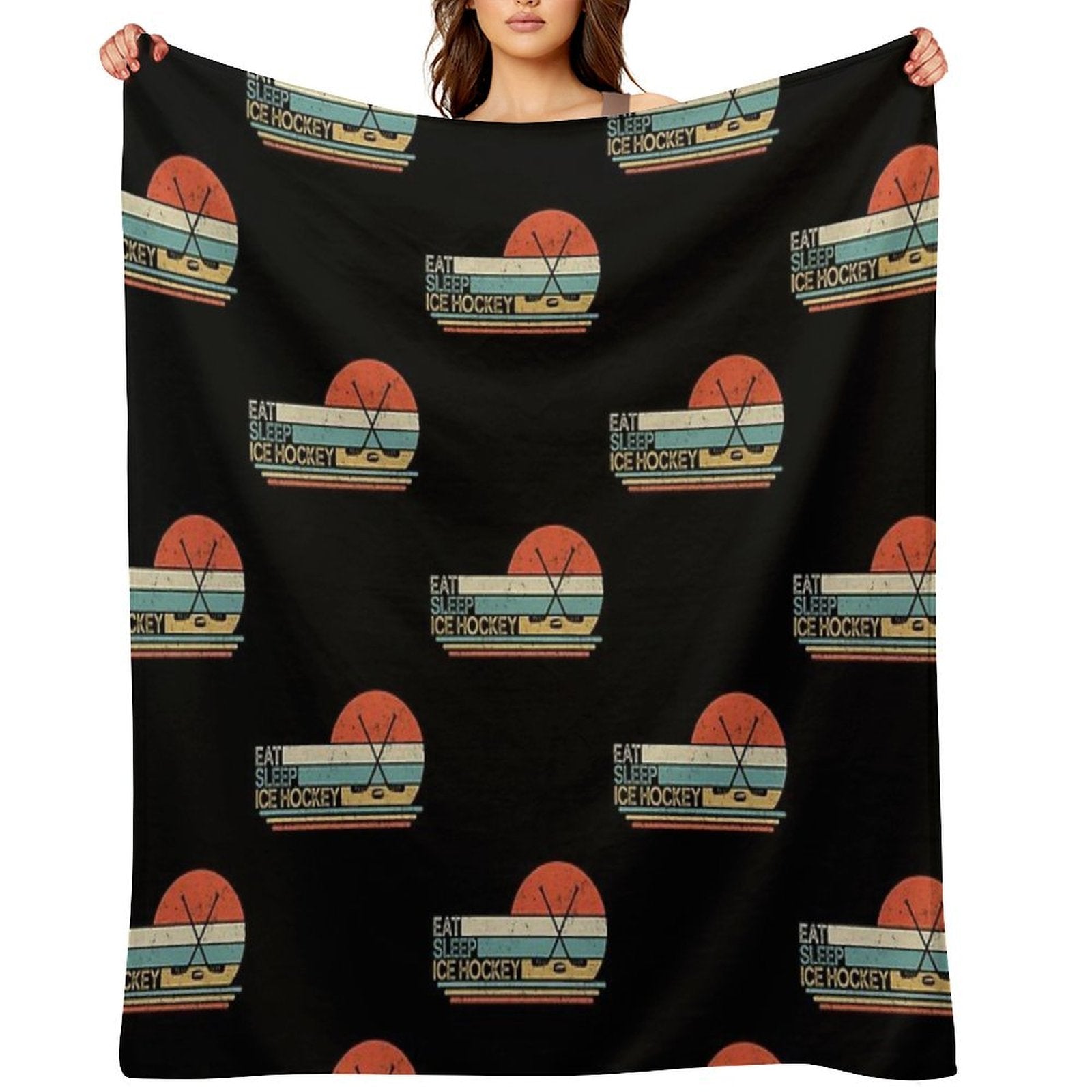 Ice Hockey Vintage Eat Sleep Premium Throw Blanket