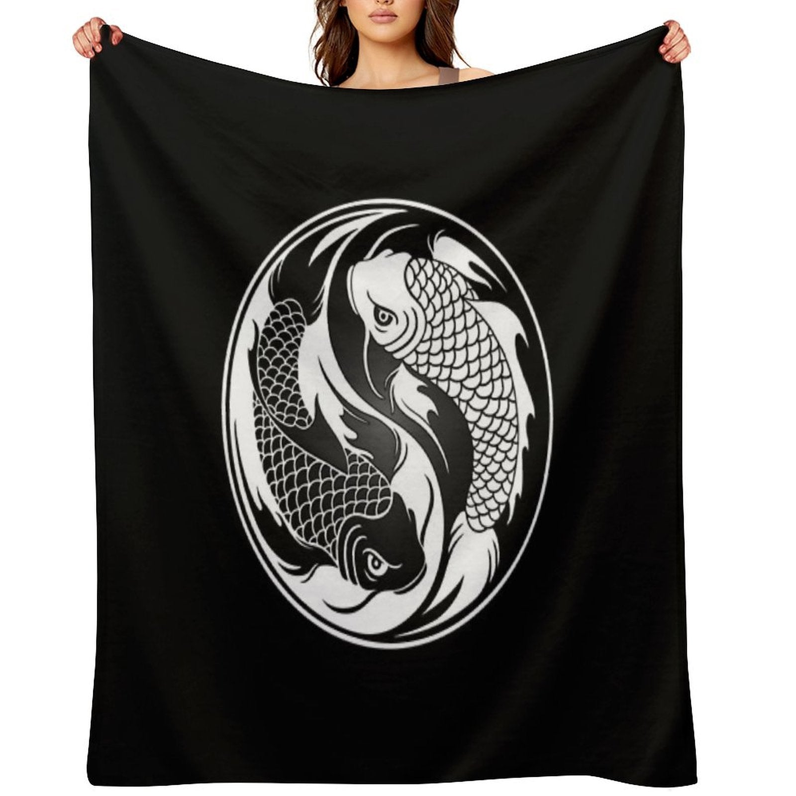 Black And White Yin Yang Koi Fish Eco-conscious Throw Blanket
