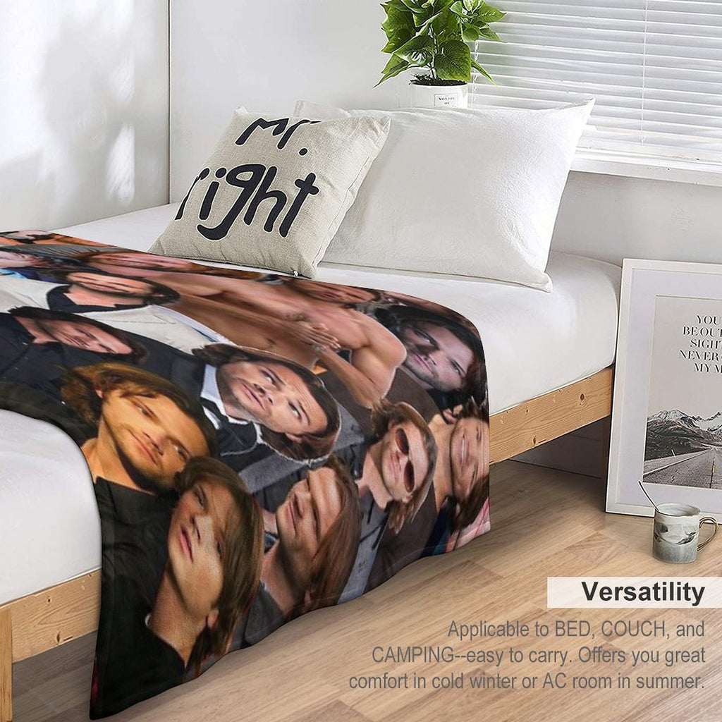 Jared Padalecki Photo Collage Sustainable Throw Blanket