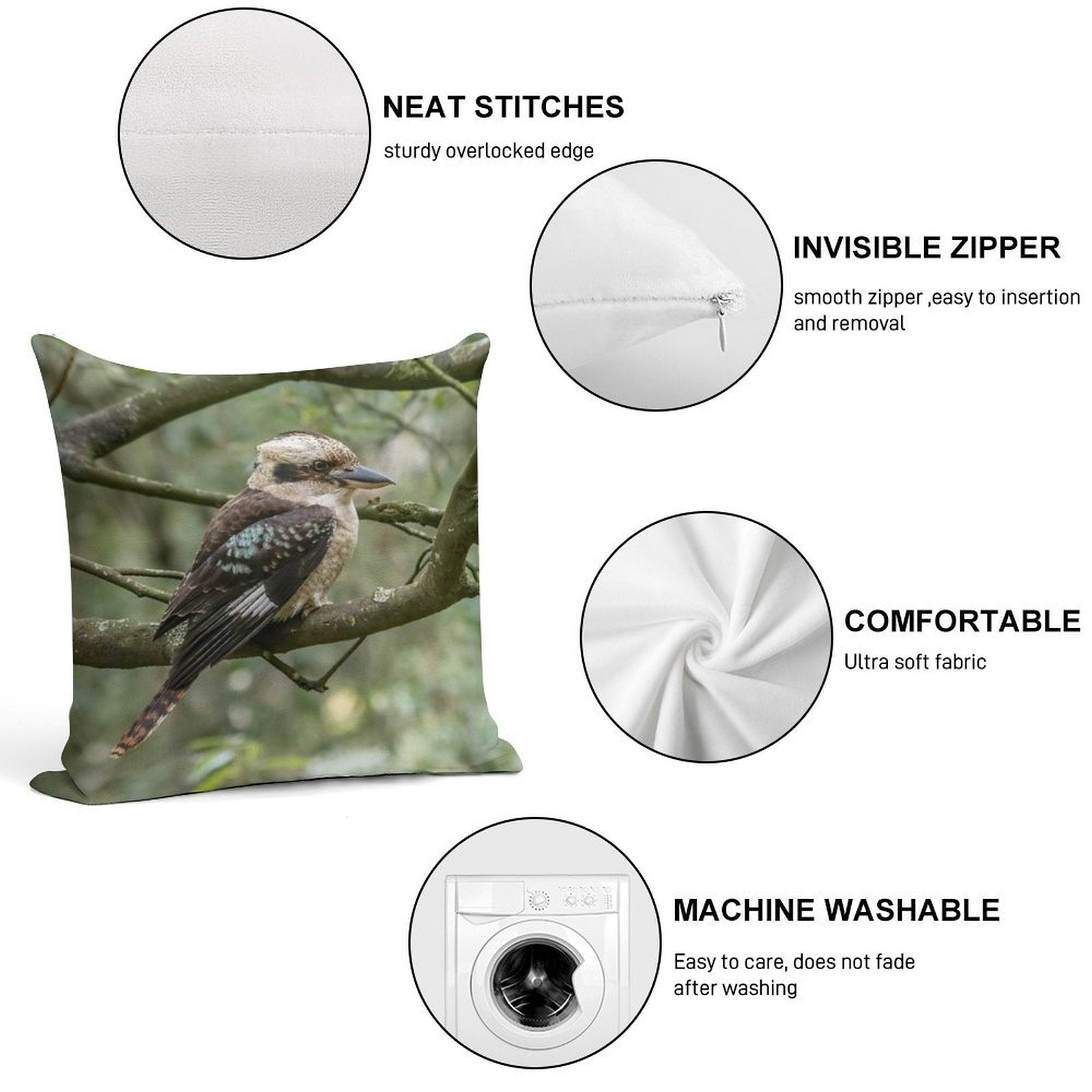 Grant's Kookaburra - Australian Bird Gift Soft Easy Maintenance Throw Pillow