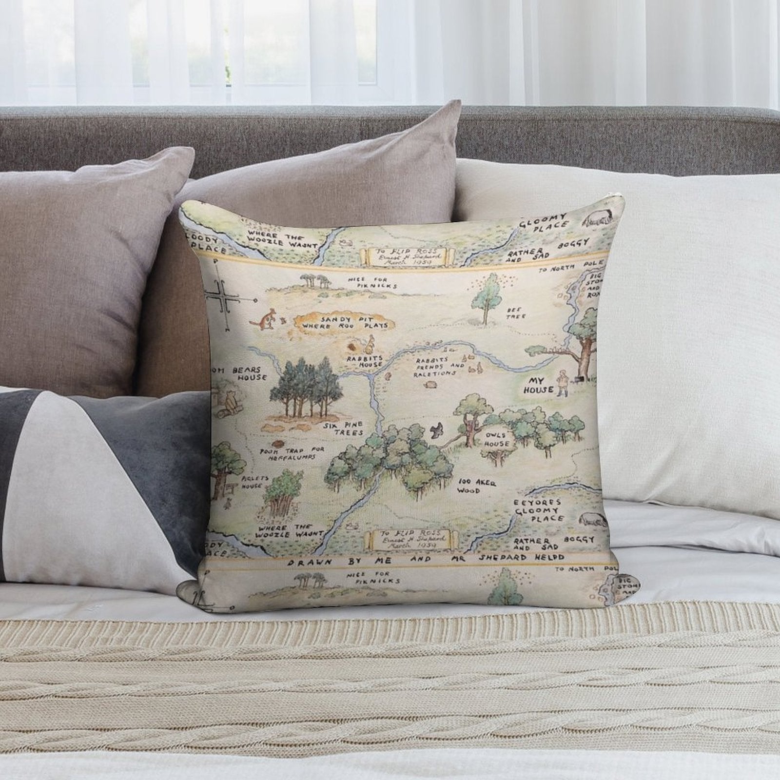 Hundred Acre Wood Map Soft Multiple Sizes Throw Pillow