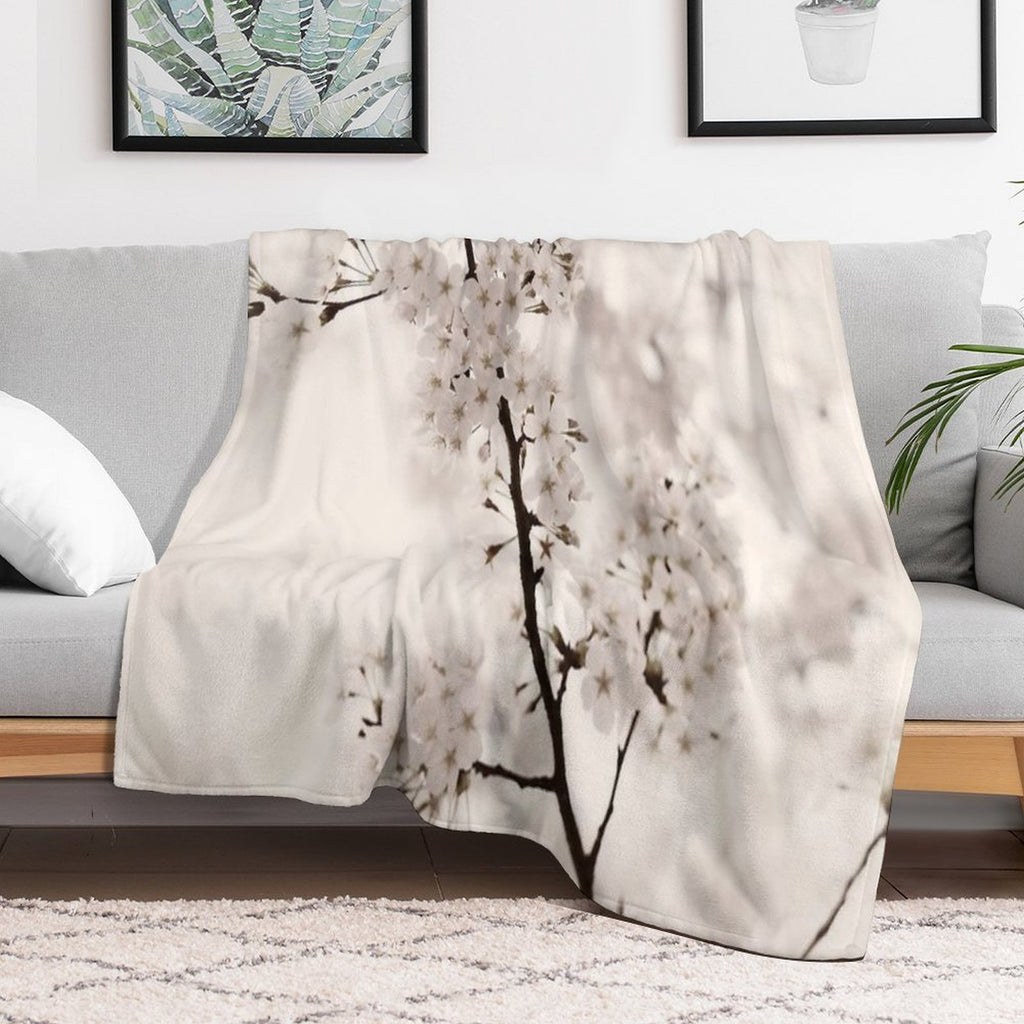 Cherry Blossom Artistic Closeup Sepia Toned Art Photo Print Easy Care Throw Blanket