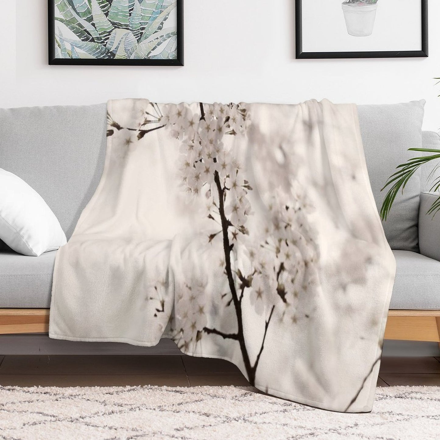 Cherry Blossom Artistic Closeup Sepia Toned Art Photo Print Easy Care Throw Blanket
