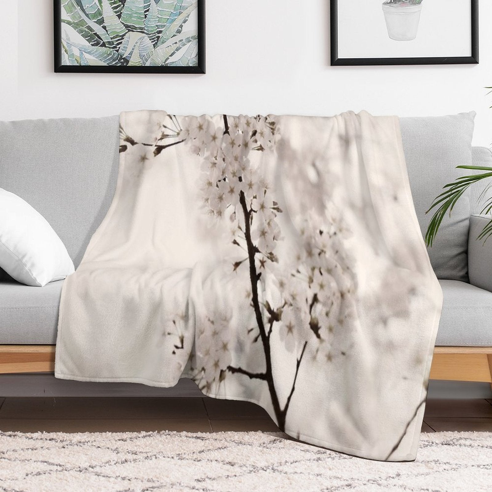 Cherry Blossom Artistic Closeup Sepia Toned Art Photo Print Easy Care Throw Blanket