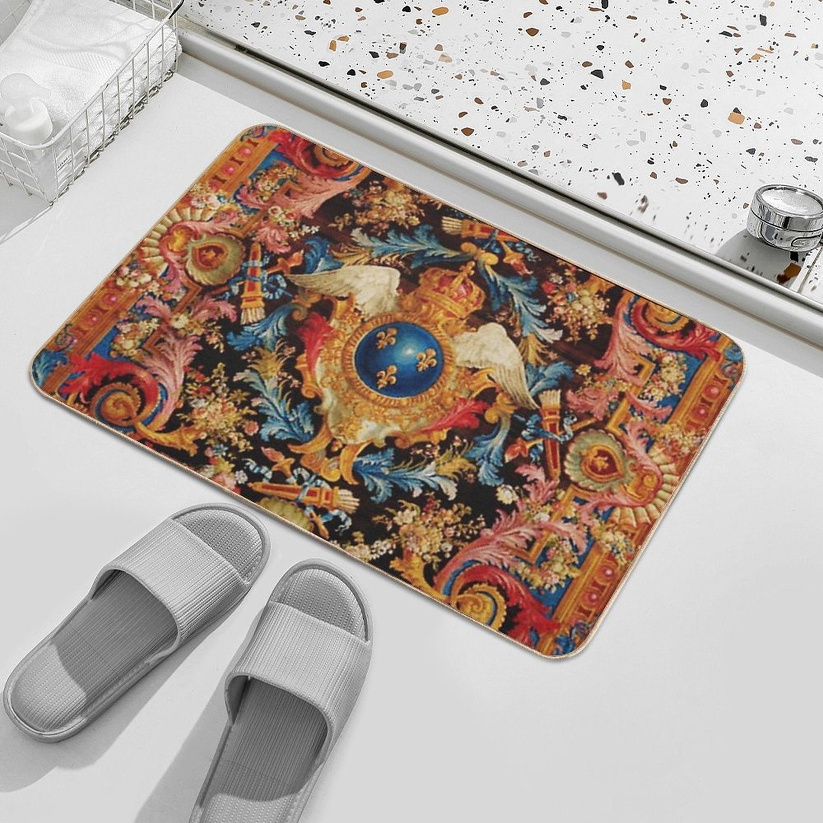 Louis XV Savonnerie French Carpet Print  Easy Maintenance Bath Mat