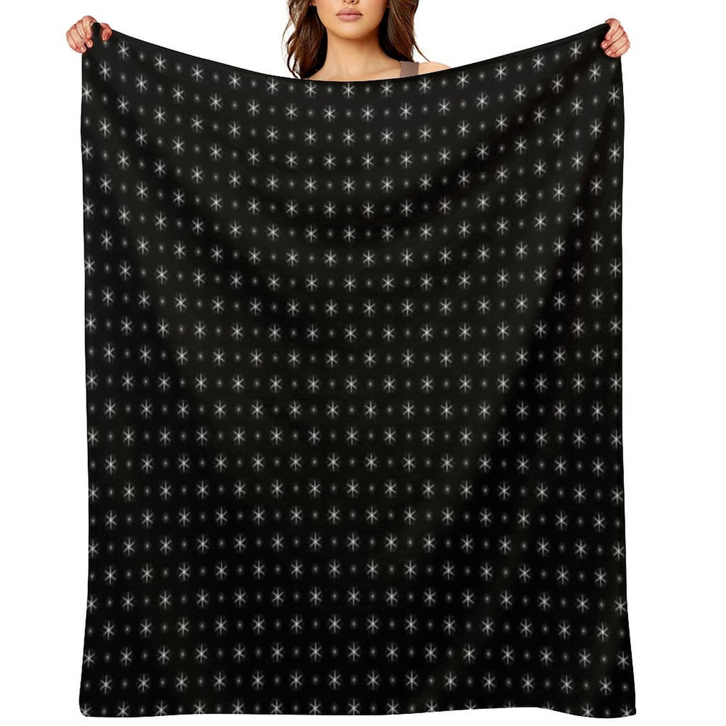 White Stars with Black Background Pattern Photographic Print All-season Throw Blanket