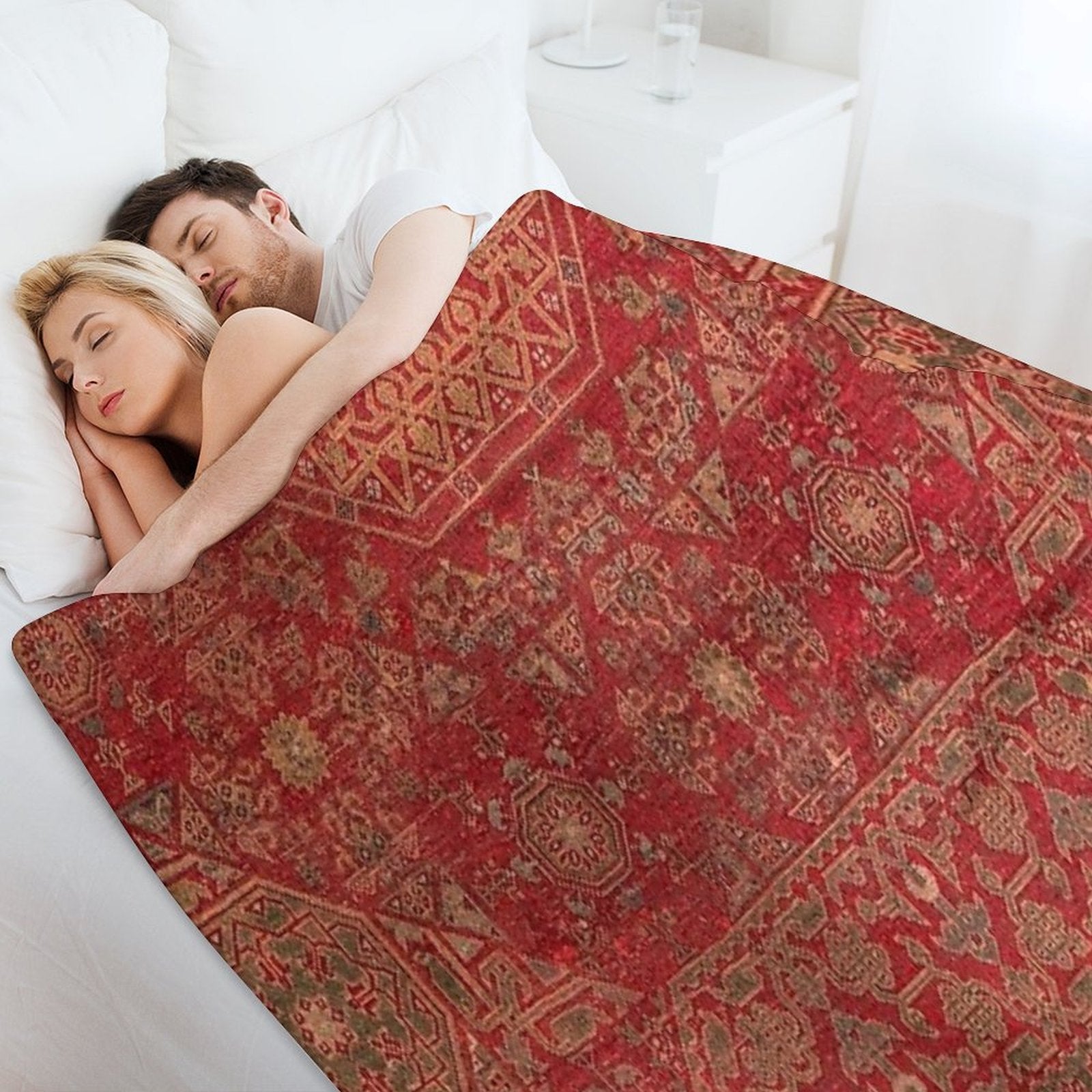 Bohemian Medallion II  15th Century Old Distressed Red Green Colorful Ornate Accent Rug Pattern Quick-dry Throw Blanket