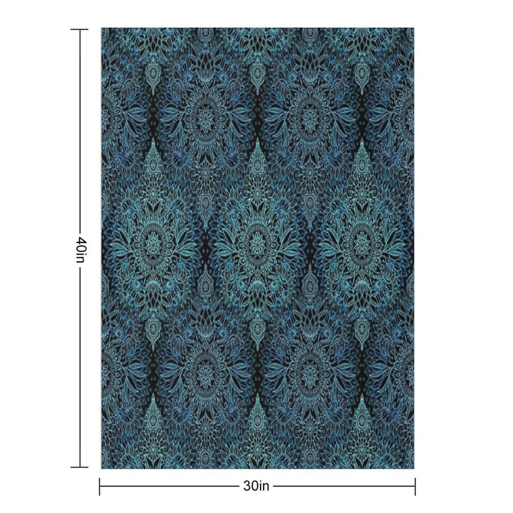 Black, Teal & Aqua Protea Doodle Pattern Multi-functional Throw Blanket