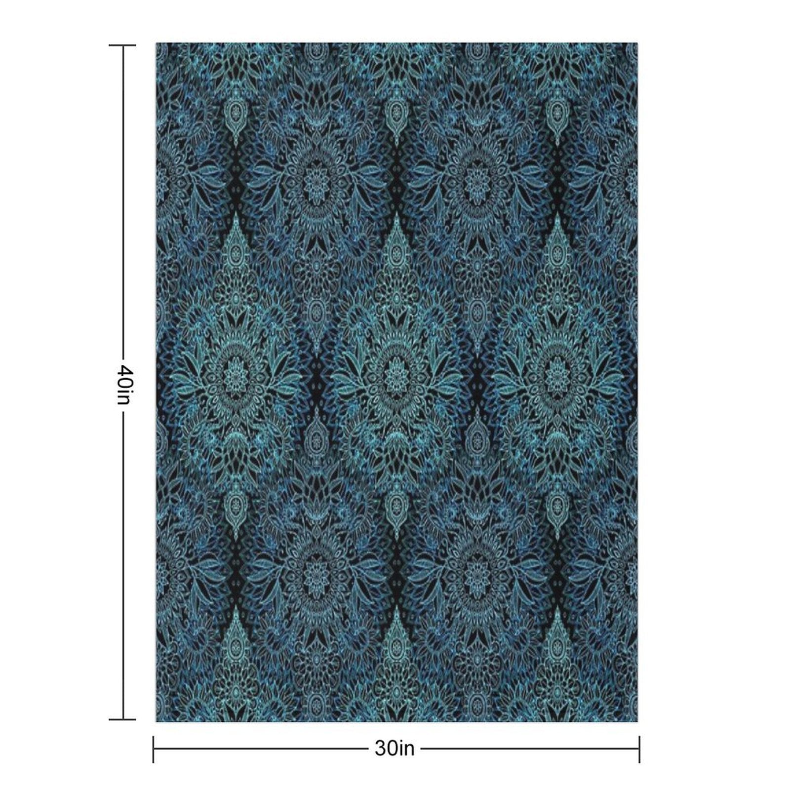 Black, Teal & Aqua Protea Doodle Pattern Multi-functional Throw Blanket