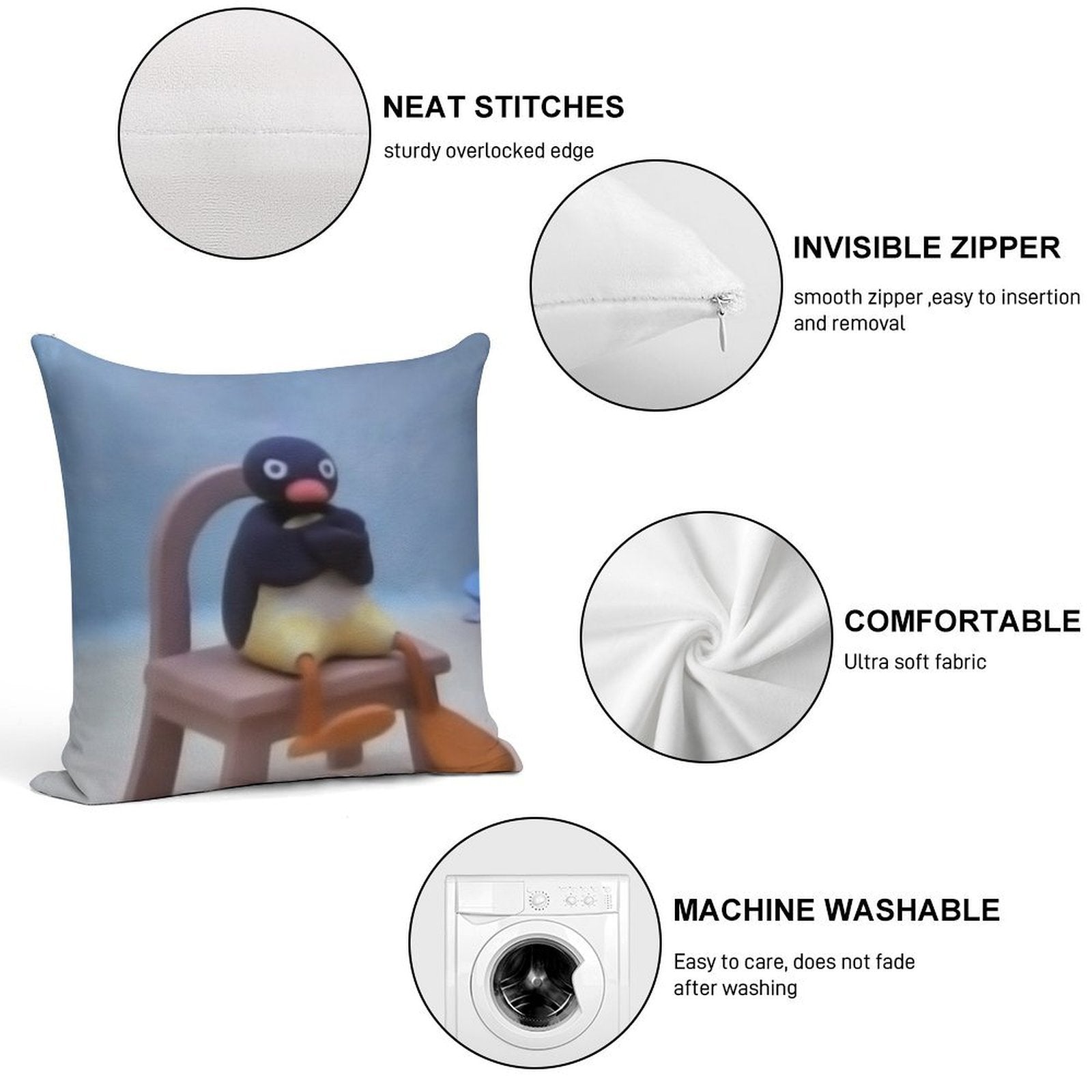 Angry Pingu Soft Multiple Sizes Throw Pillow