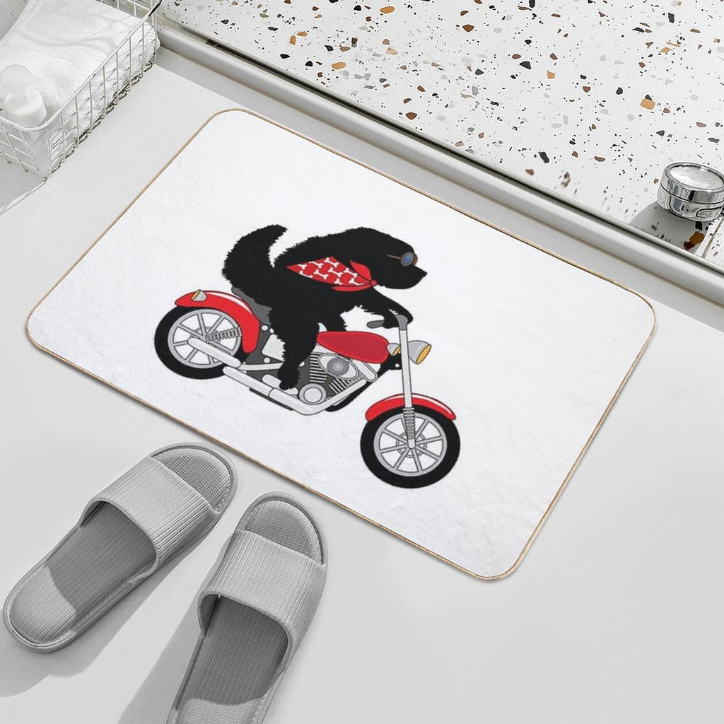 Just A Newfie Riding A Motorcycle  Repositionable Bath Mat