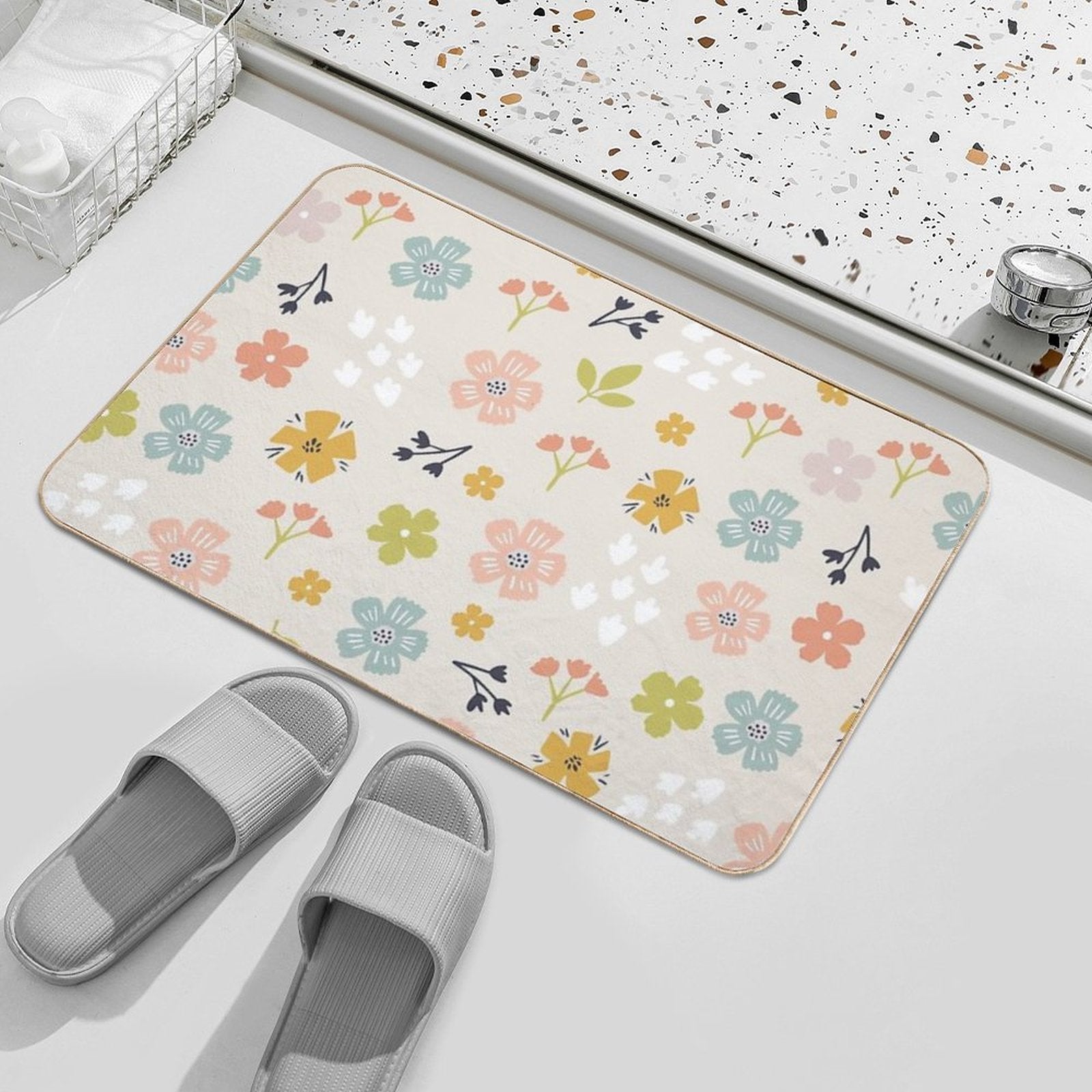 Spring Florals in Pastel Neutrals  Non-Slip Bath Mat