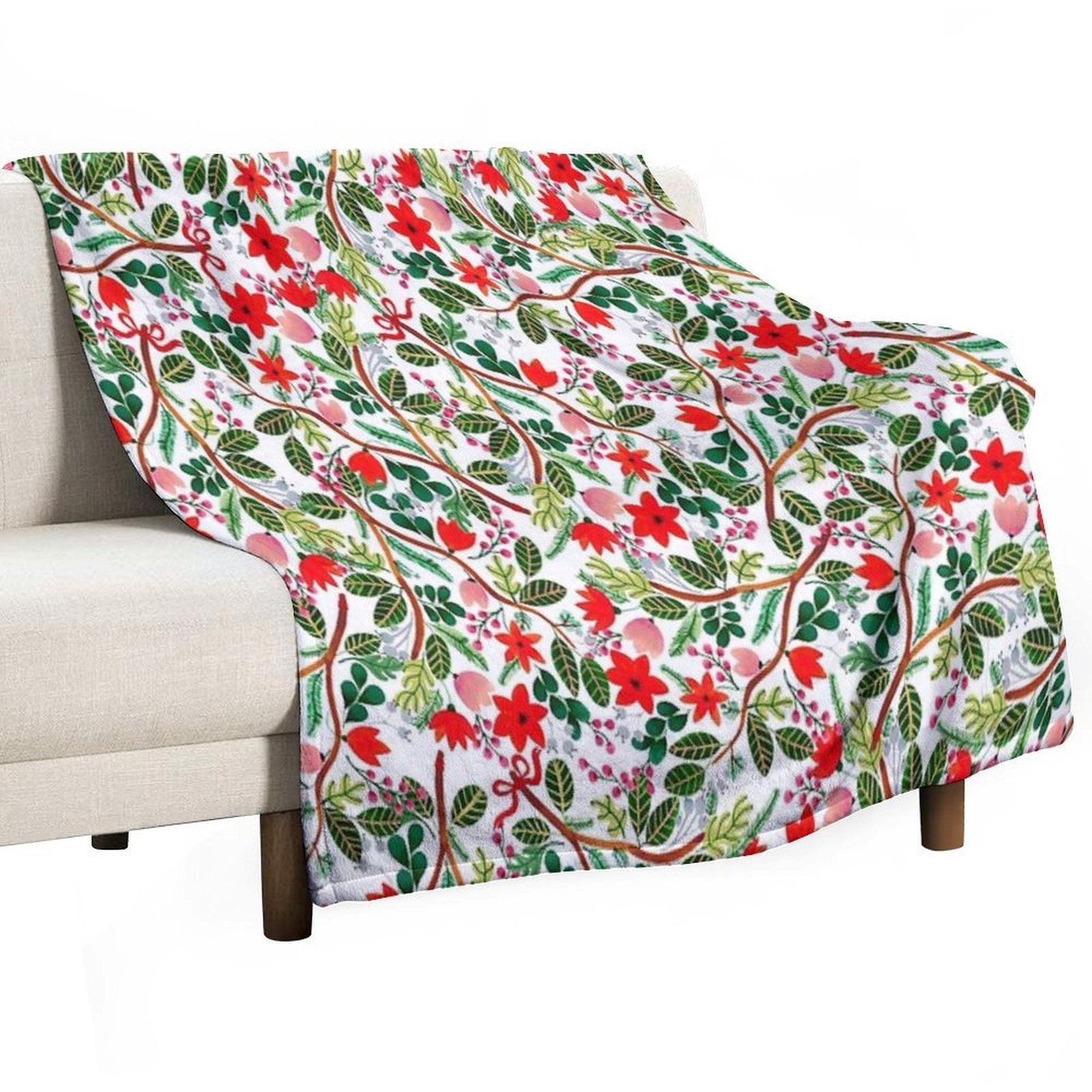 Christmas Floral Pattern Easy Care Throw Blanket