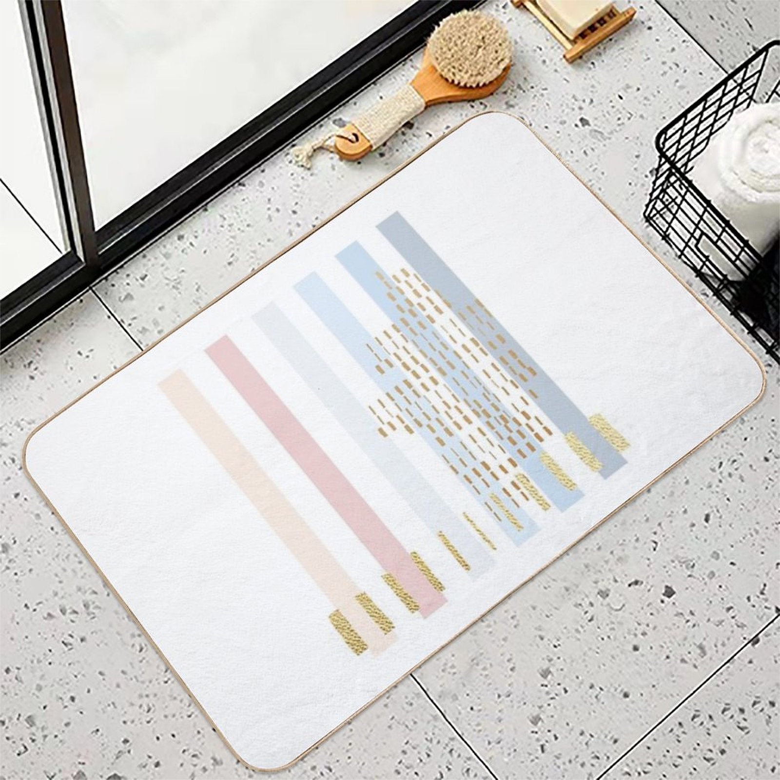 Pastel Stripe with Faded Gold  Repositionable Bath Mat