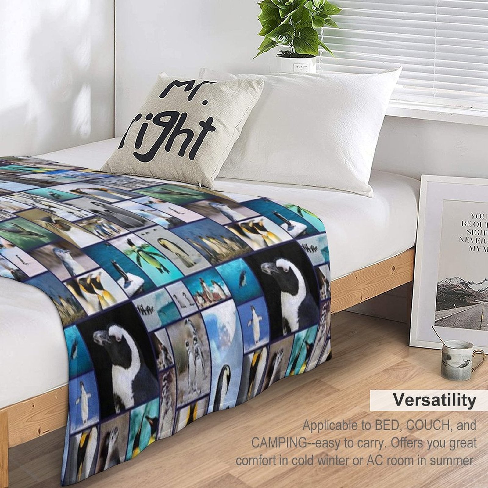 Penguin Pattern Photo Collage Quick-dry Throw Blanket