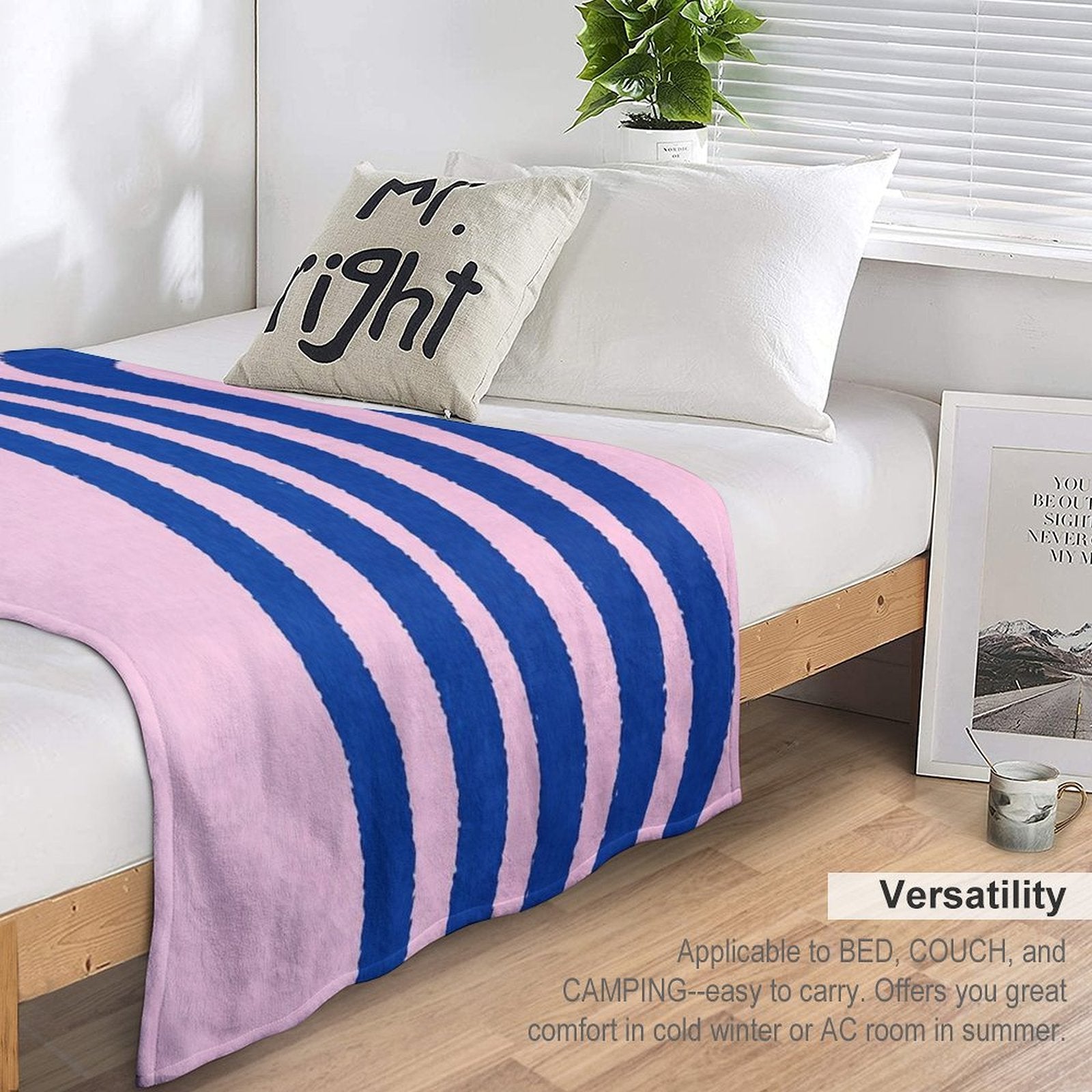 Blue Lines, Abstract Pattern, Mid Century Abstract Art Versatility Throw Blanket