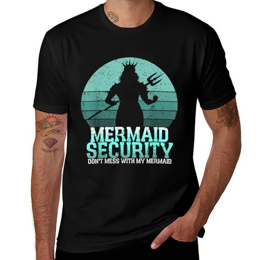Mermaid Security Funny Vintage Birthday Party Dad Father Day  Wrinkle-resistant T-Shirt