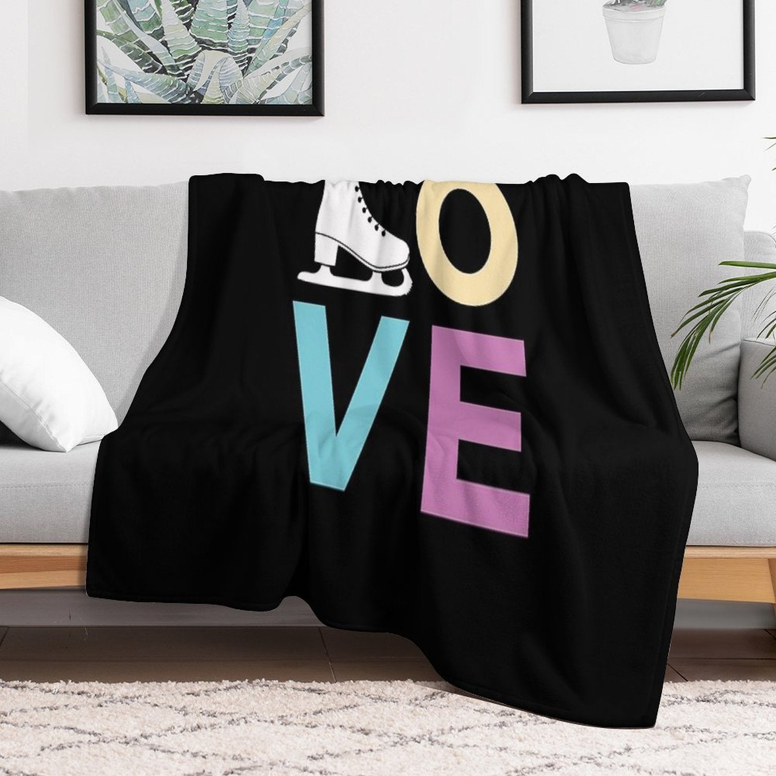 Cute Figure Skating Gift - LOVE And A Figure Skate Eco-conscious Throw Blanket