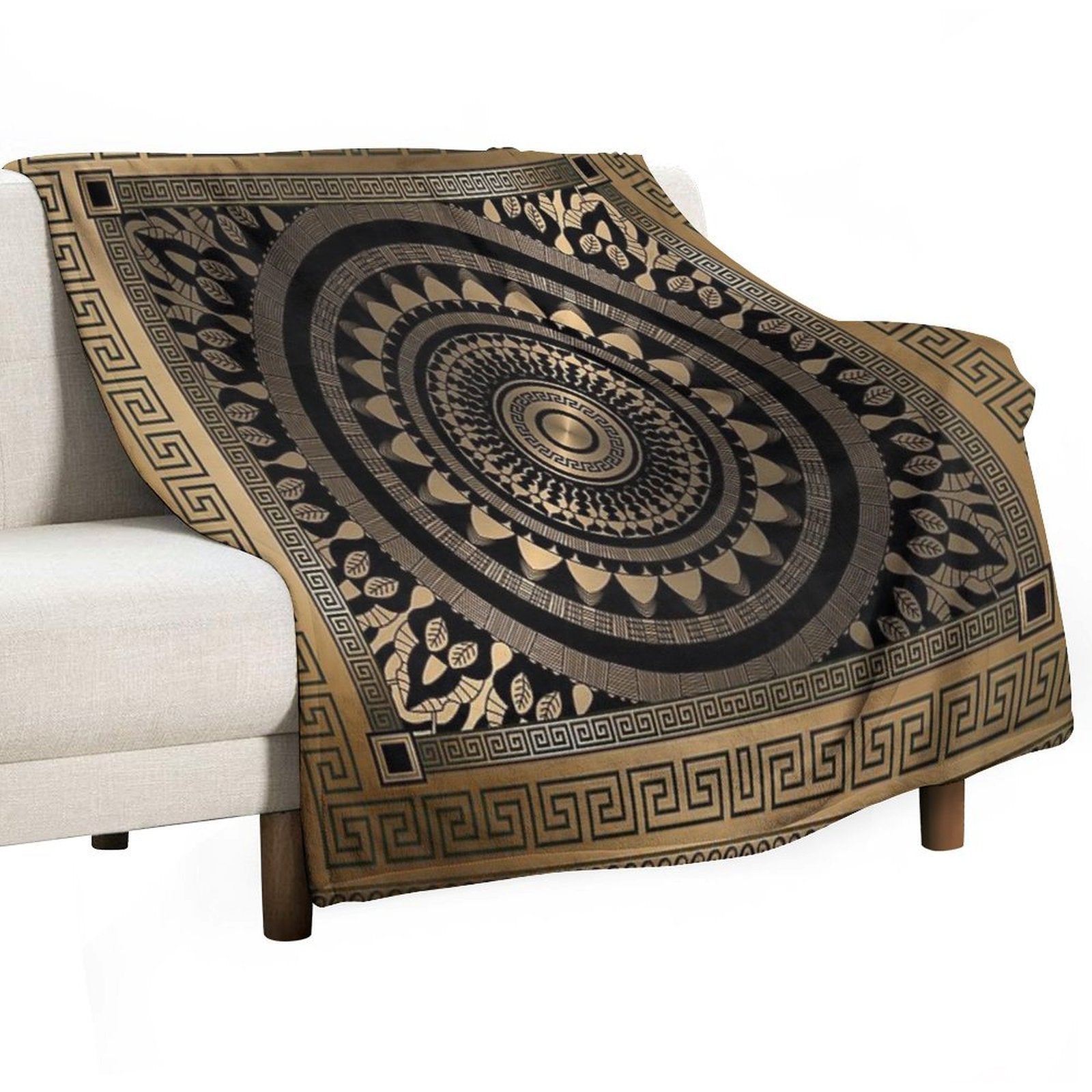 Ornate Baroque Silver Black Bronze Greek Keys Border Comfort Throw Blanket