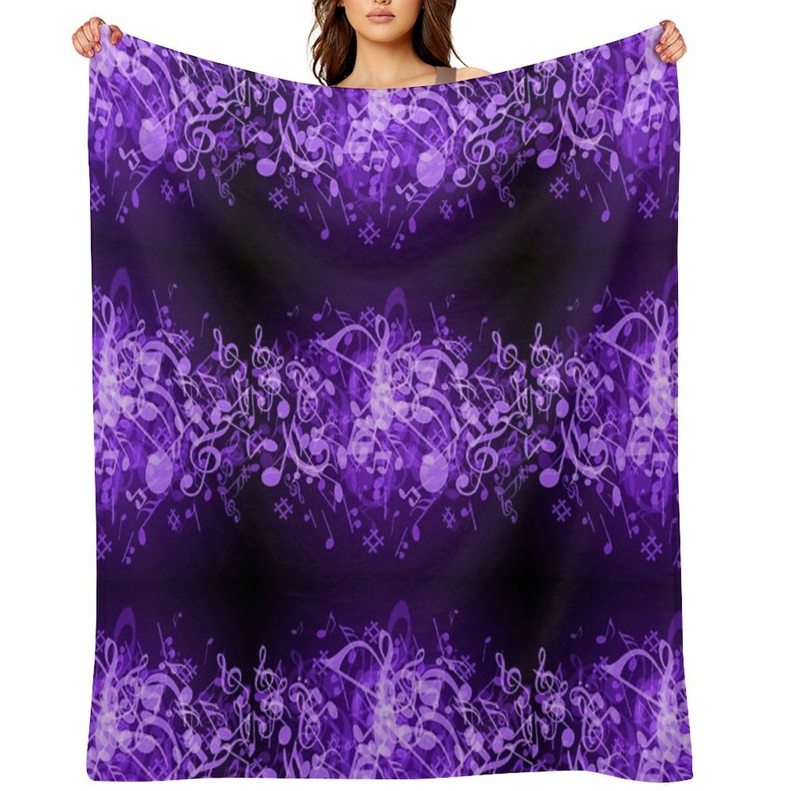 Purple Glow Music Notes Travel-friendly Throw Blanket