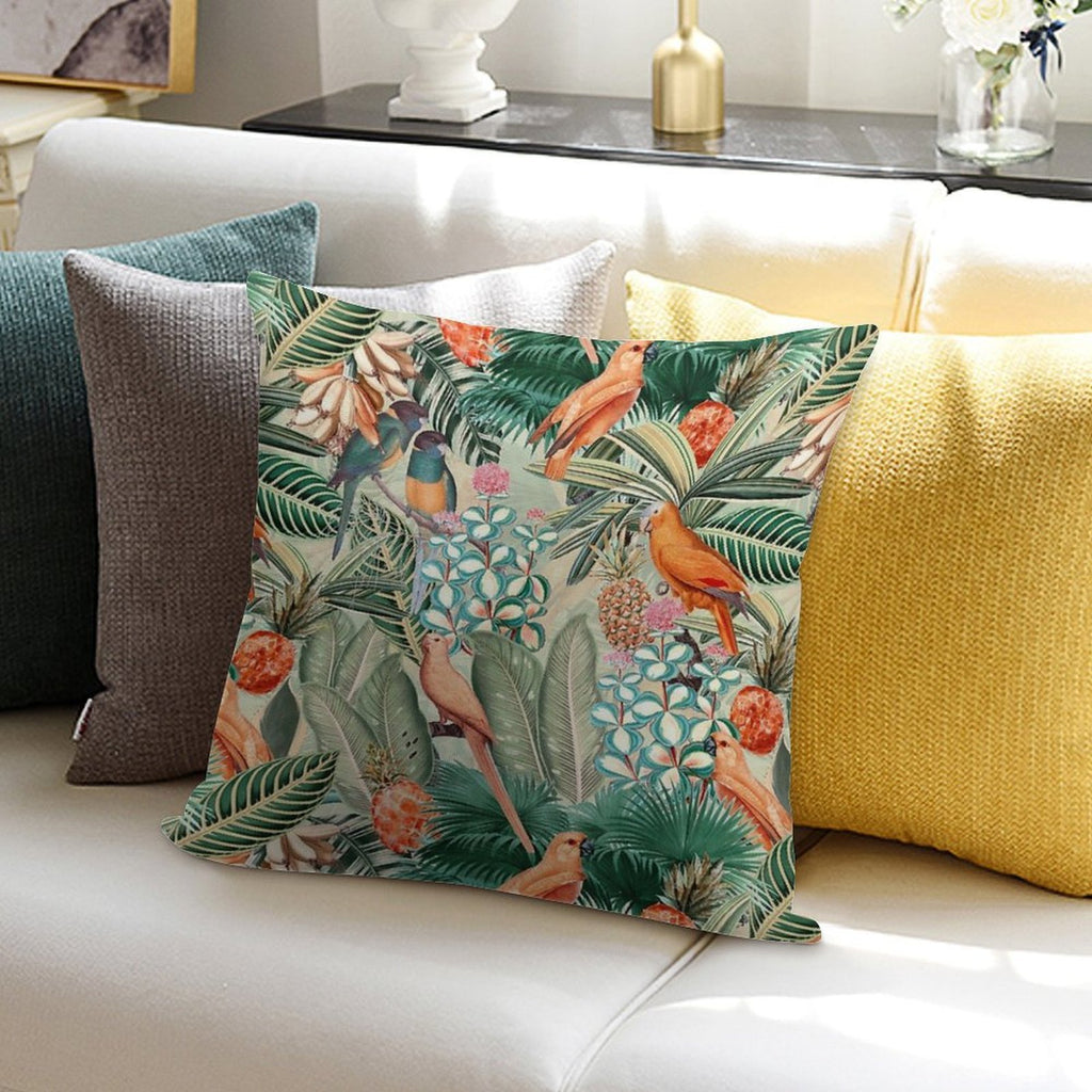Vintage Orange Tropical Bird Jungle Botanical Garden Nightgarden Soft Style Accent Throw Pillow