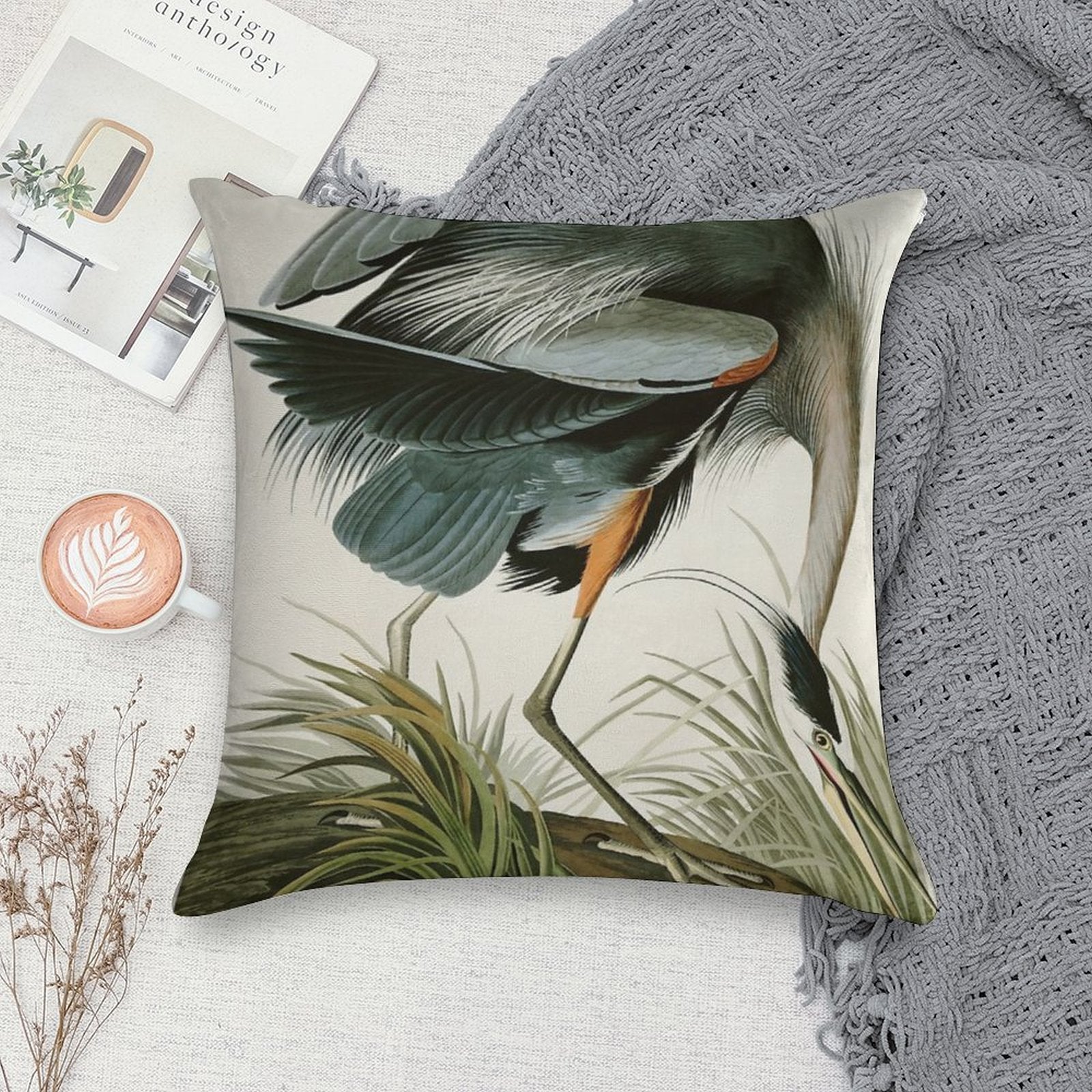 Great Blue Heron - John James Audubon's Birds of America Print Art Print Soft Multiple Sizes Throw Pillow