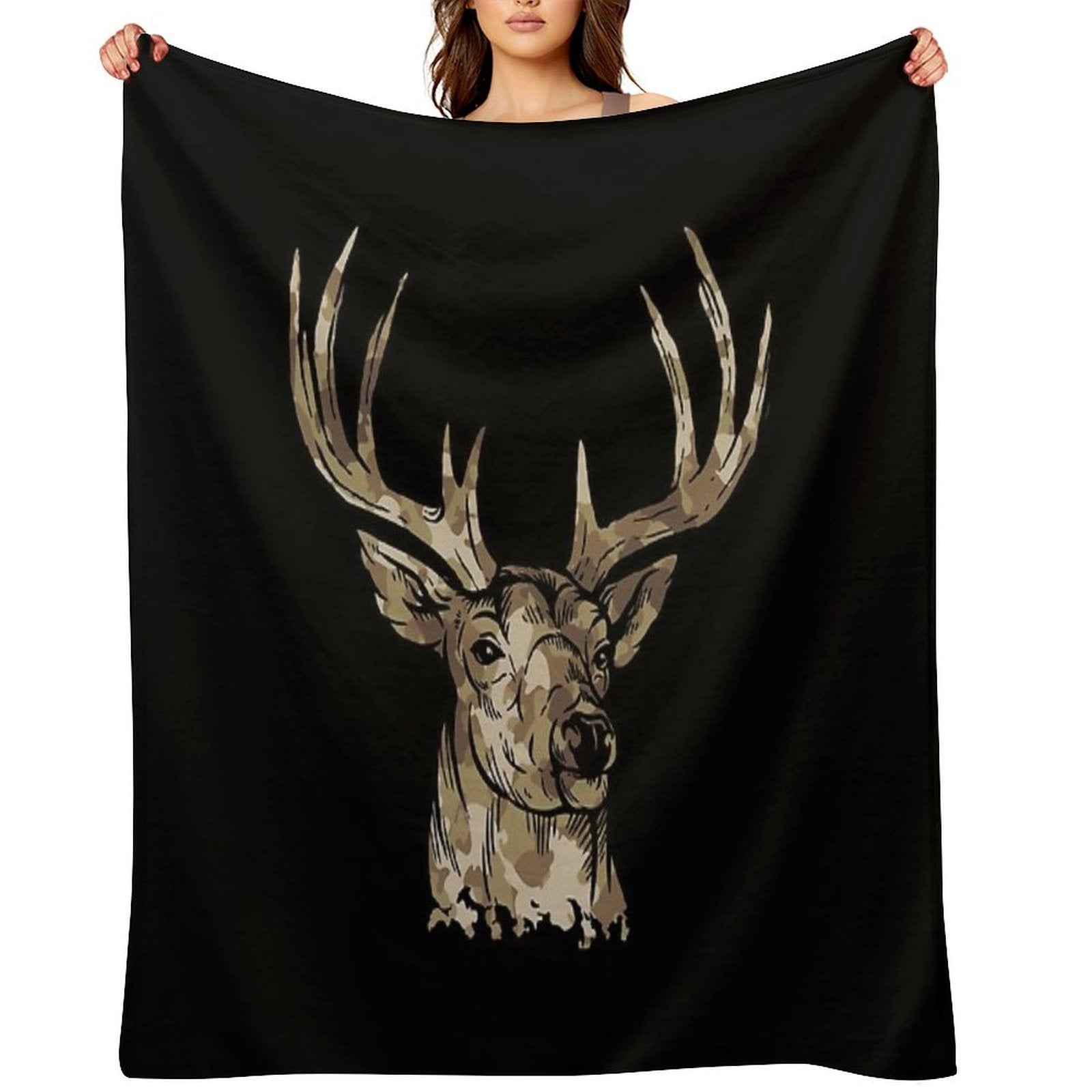 Deer Gear for Hunters - Camo Whitetail Buck Product Gift-ready Throw Blanket
