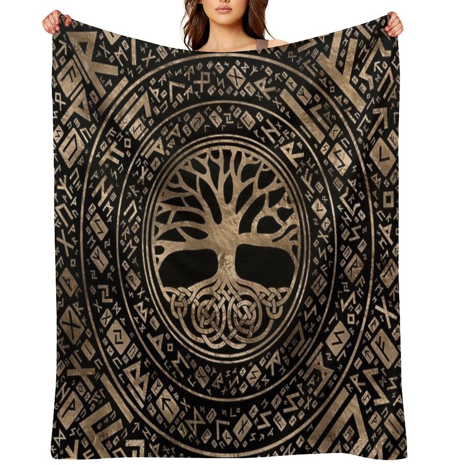 Tree of Life -Yggdrasil Runic Pattern Quick-dry Throw Blanket