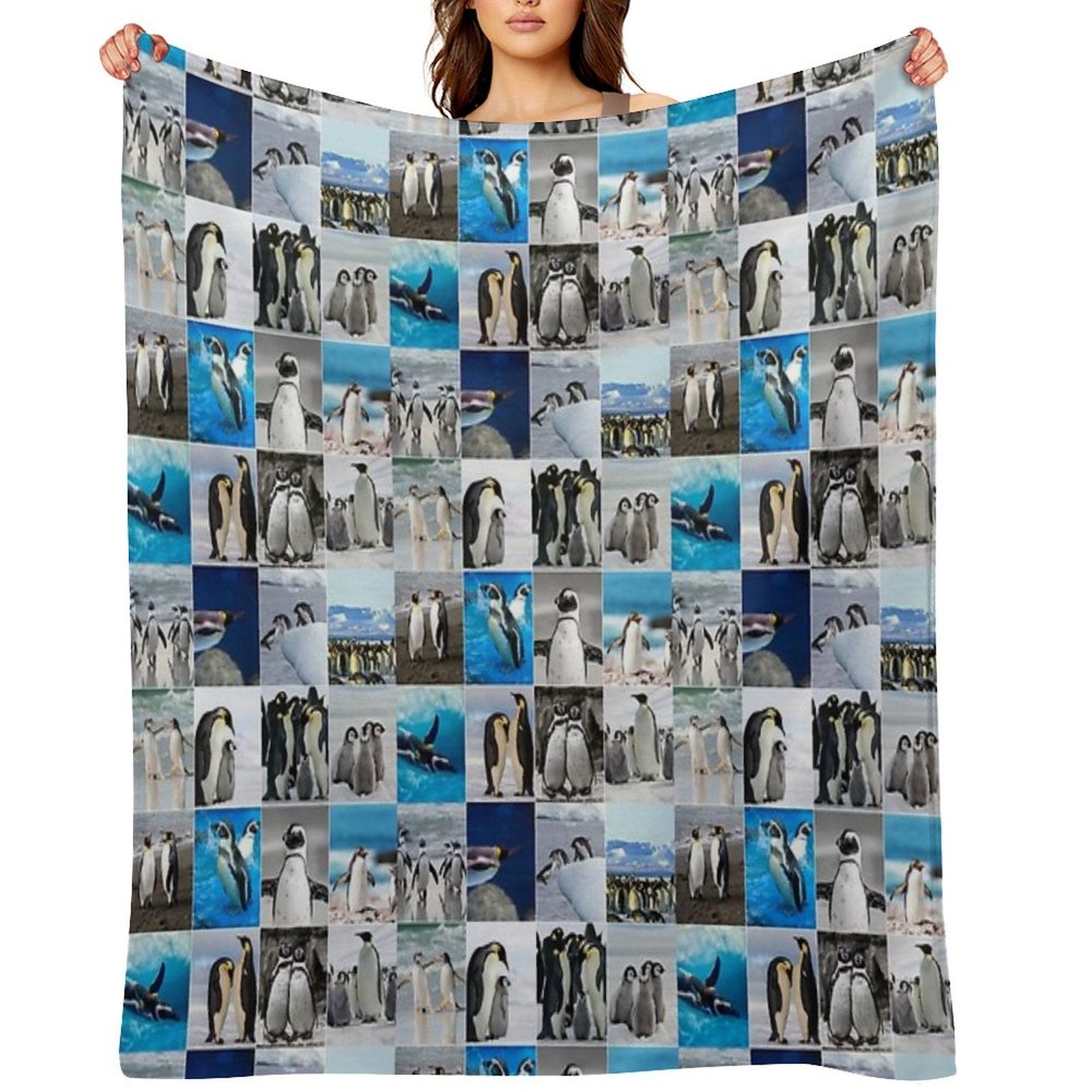 Arctic Penguin Photo Collage Shrink-resistant Throw Blanket