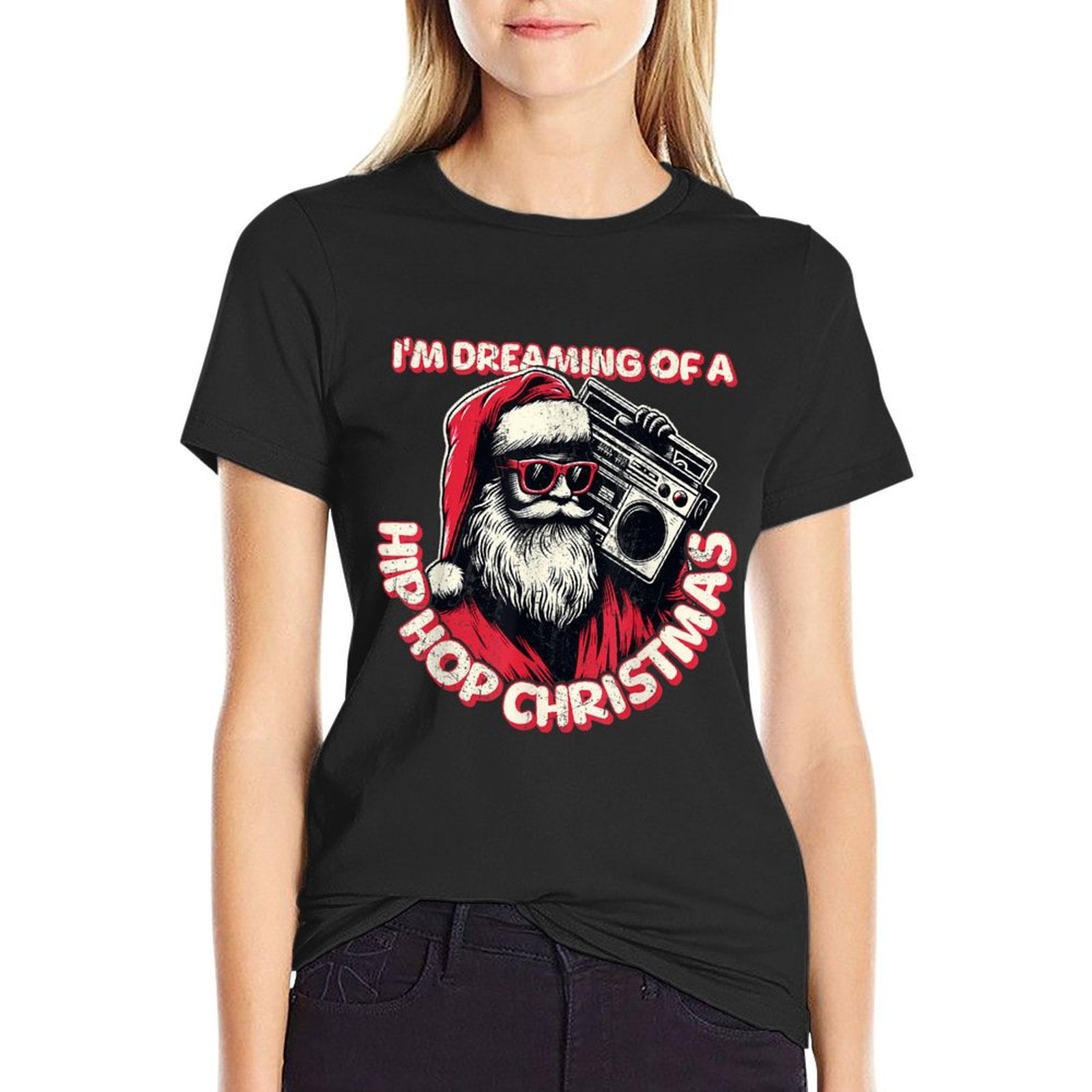 Hip Hop Christmas Santa with Boombox RB Holiday  Slim-fit Cut T-Shirt