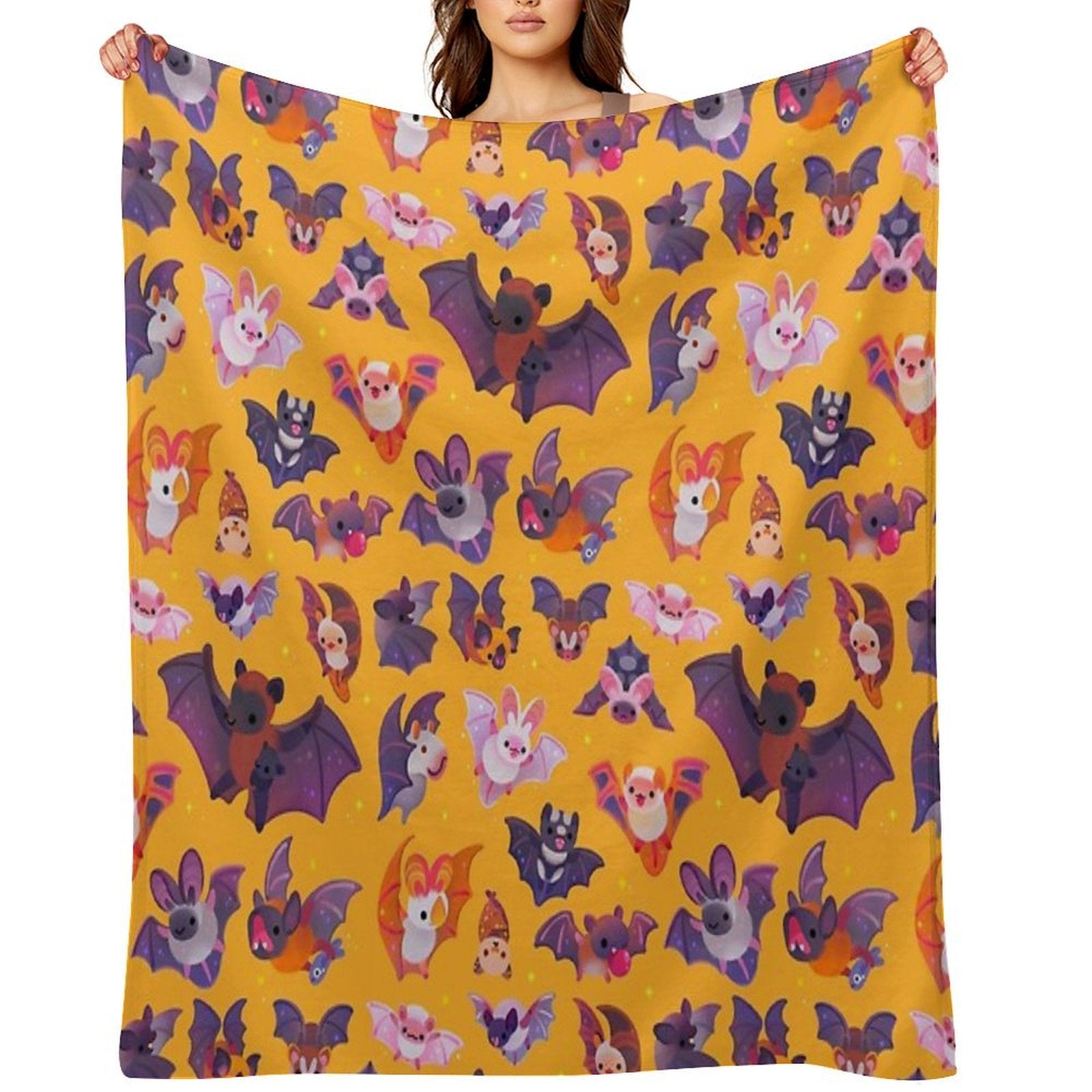 Bat - Yellow Velvety-soft Throw Blanket