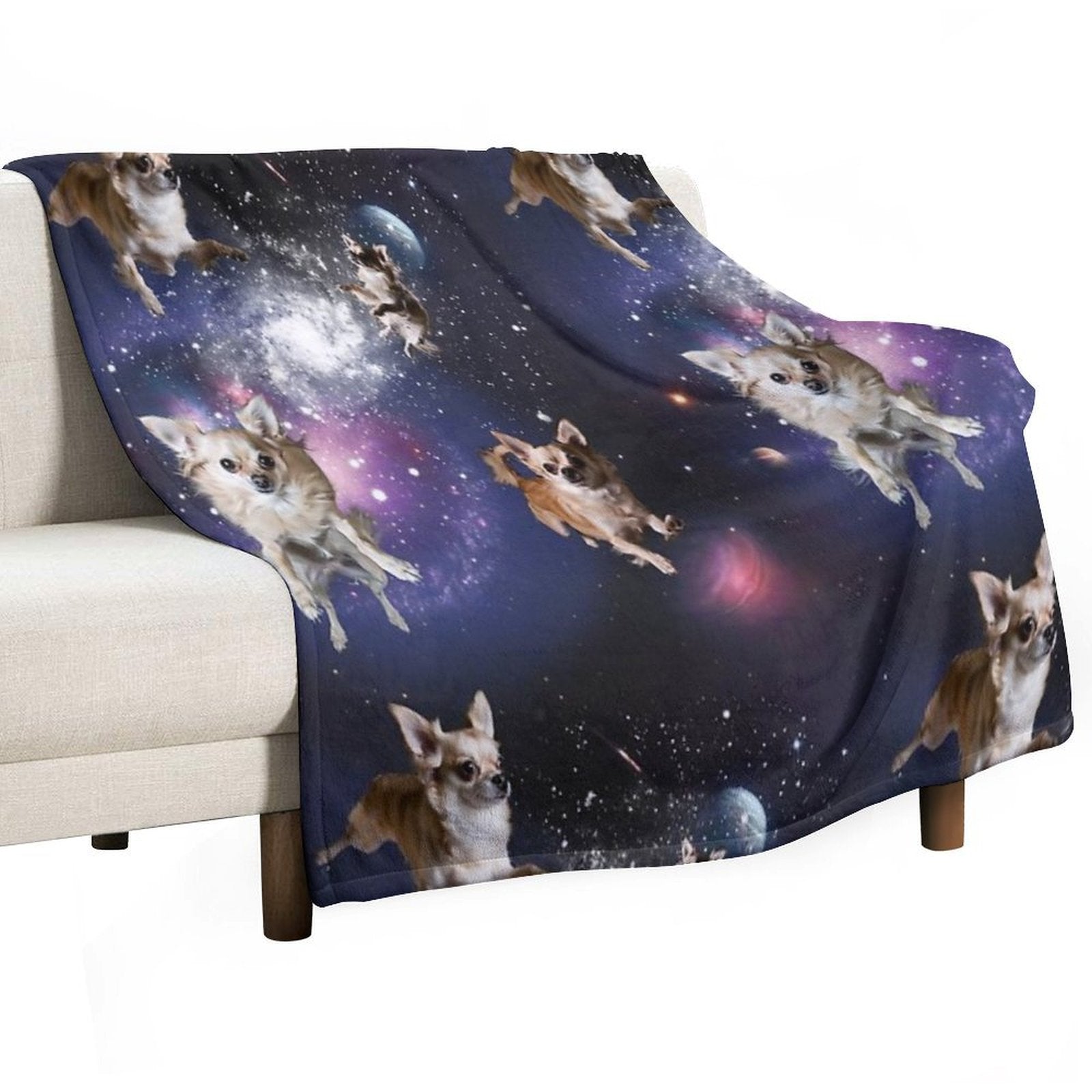 Floating Chihuahuas in A Swirling Galaxy Gift-ready Throw Blanket