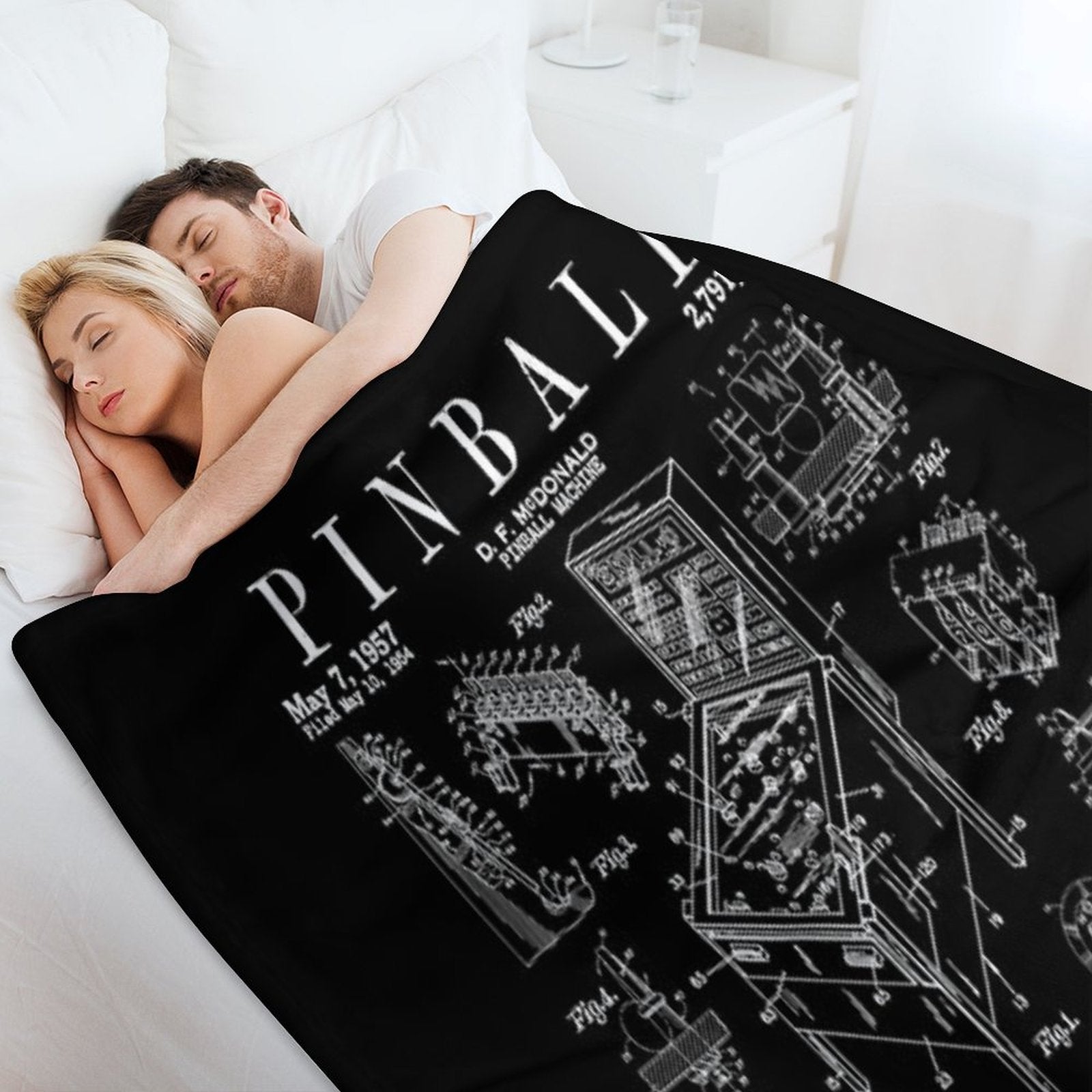 Pinball Arcade Gaming Machine Vintage Gamer Patent Print Plush Throw Blanket
